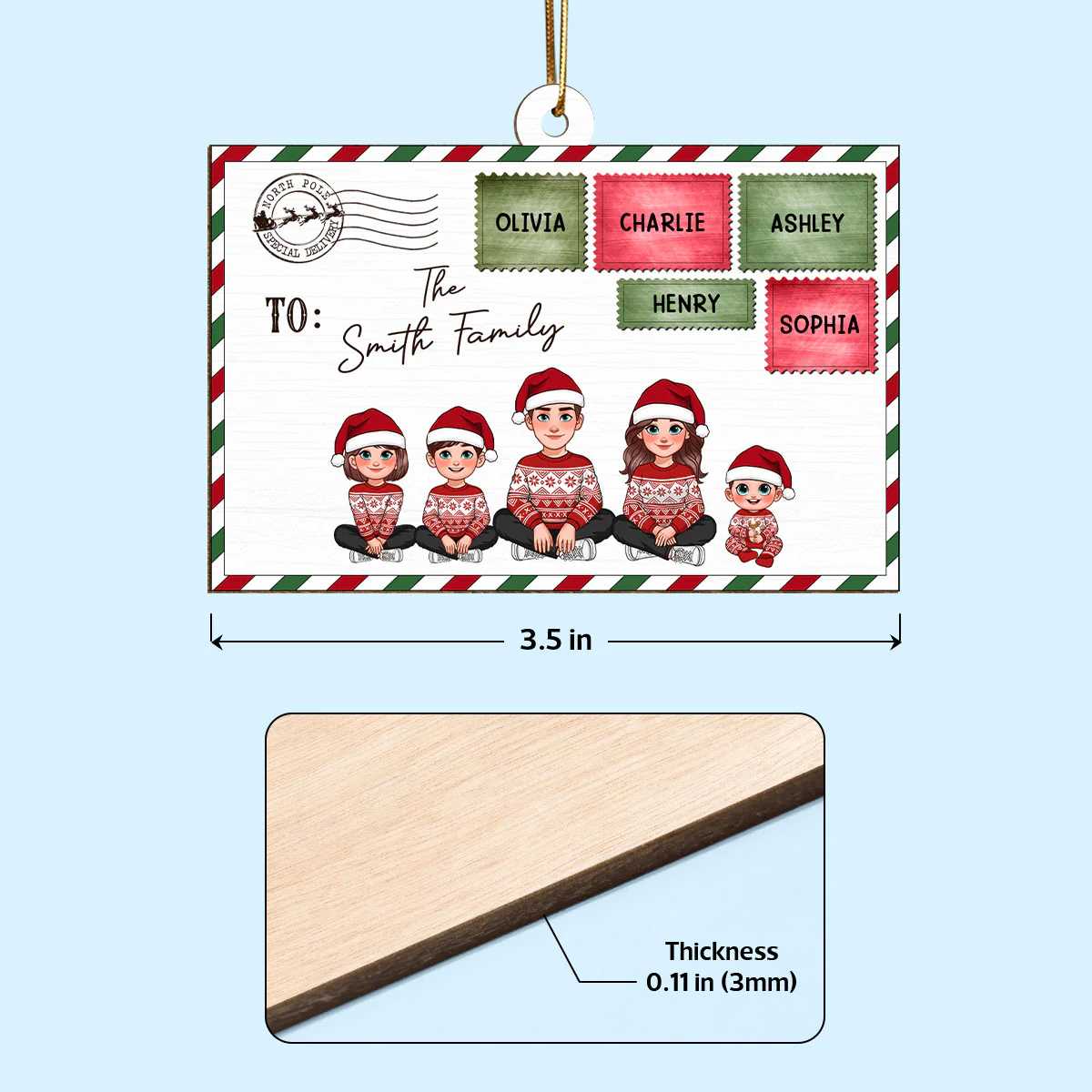 Santa Letter To Pretty Family Personalized Wooden Ornament - Image 7