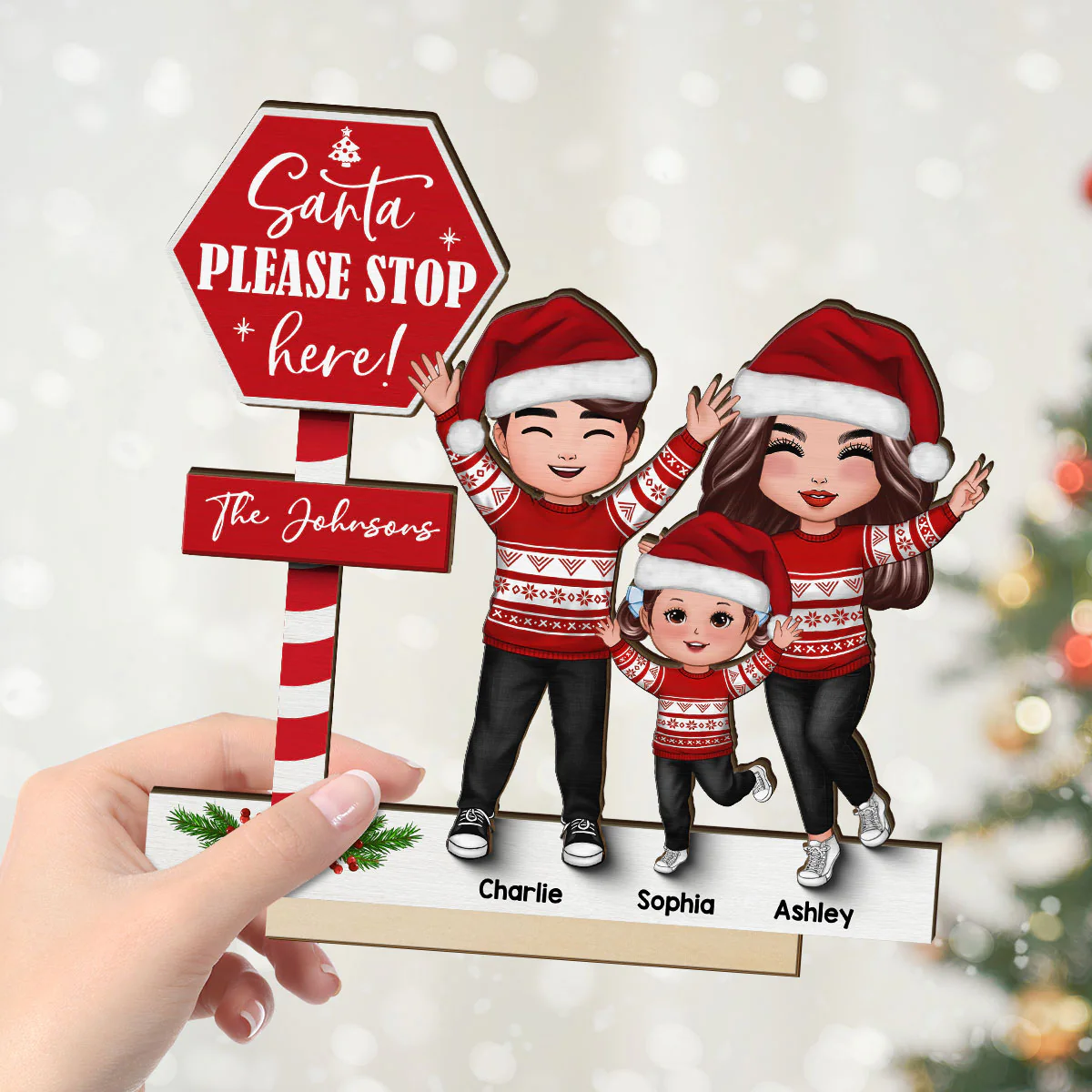Santa Please Stop Here Family Christmas Decor Personalized 2-Layer Standing Wooden Plaque - Image 4