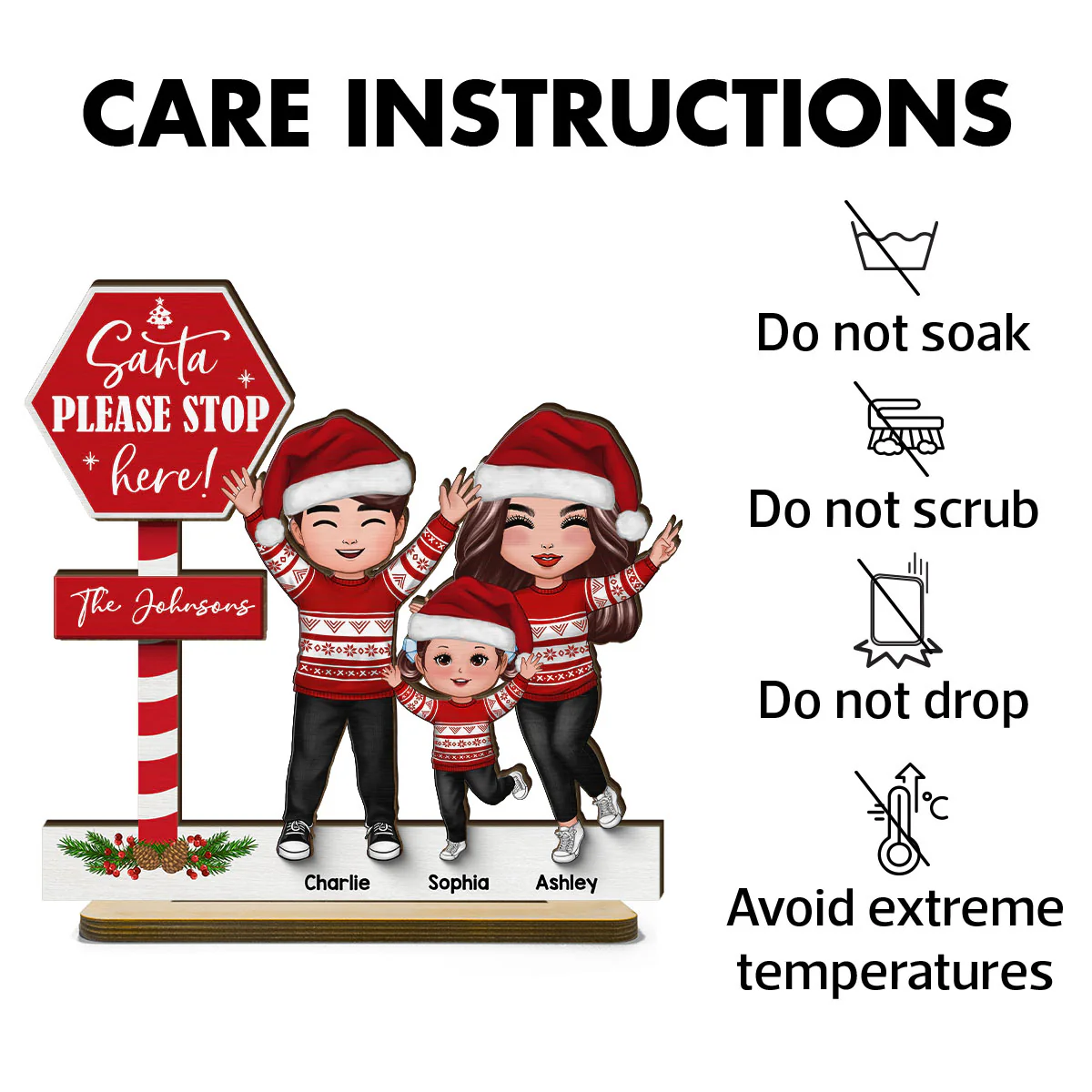 Santa Please Stop Here Family Christmas Decor Personalized 2-Layer Standing Wooden Plaque - Image 7