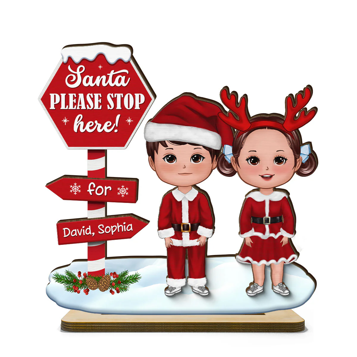 Santa Please Stop Here For Kids Christmas Personalized 2-Layer Standing Wooden Plaque - Image 2