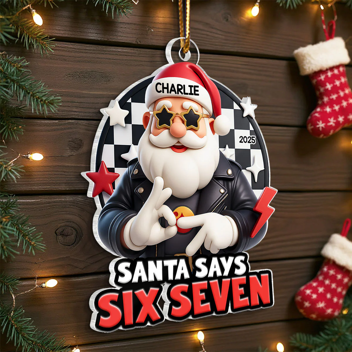 Santa Says Six Seven - Personalized Acrylic Ornament - Teen Slang Funny 67 Tree Decor, Funny Teen Grandkid Gift - Image 6