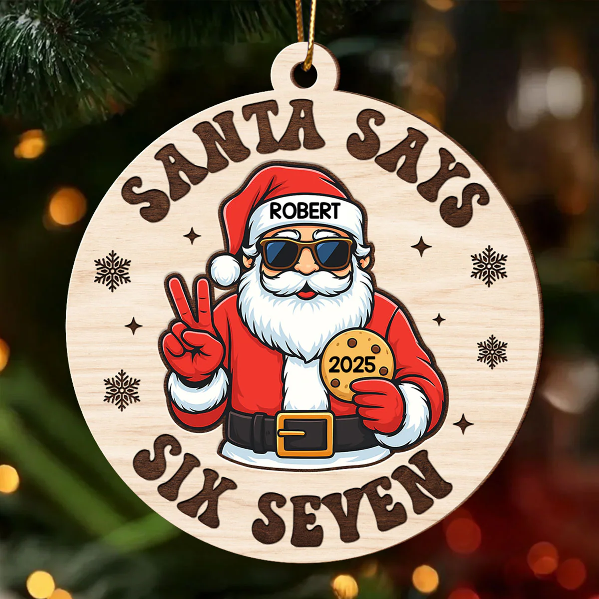 Santa Says Six Seven - Personalized Wooden Ornament - Teen Slang Funny 67 Tree Decor, Funny Teen Grandkid Gift - Image 5
