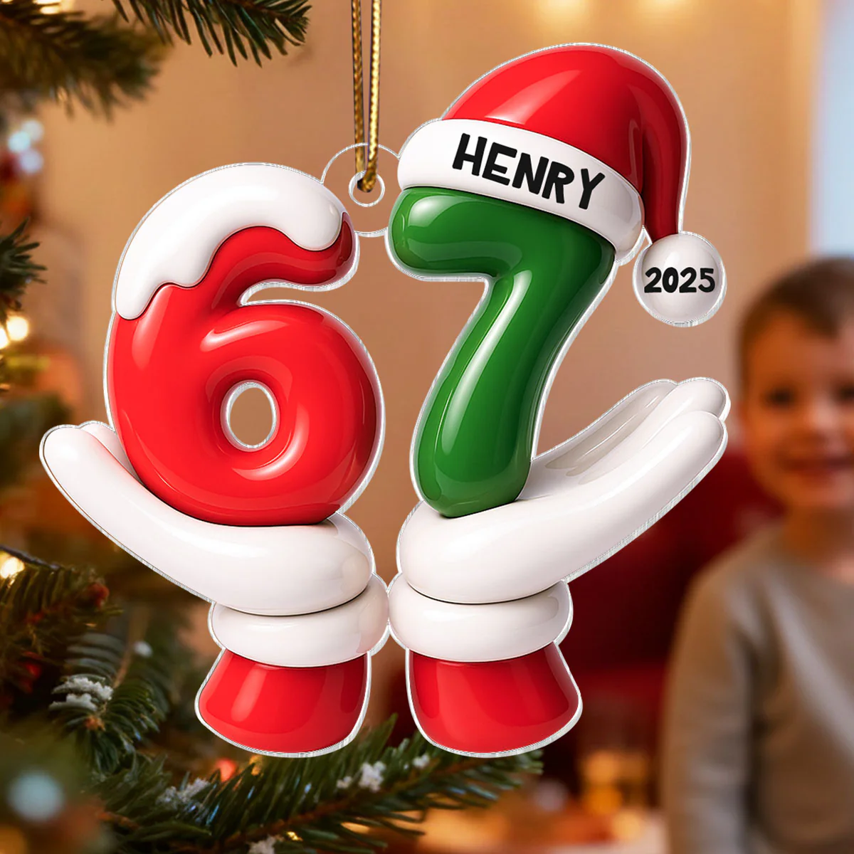 Santa Six Seven Viral Quote Gen Z Tiktok Trend - Personalized Acrylic Ornament - Christmas Gift for Kid, Grandkids - Image 5