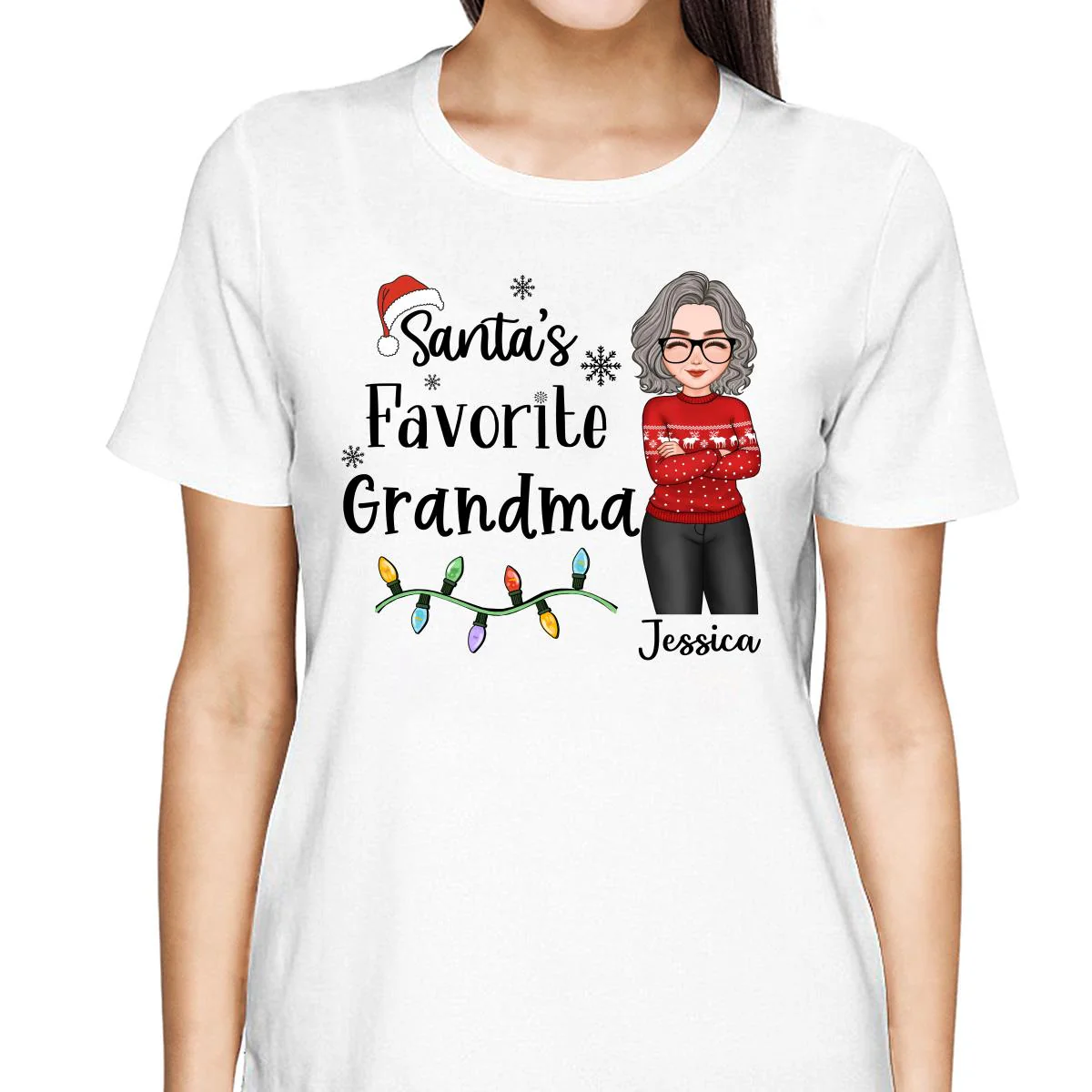 Santa's Favorite Grandma Christmas Cool Woman Personalized Shirt - Image 2