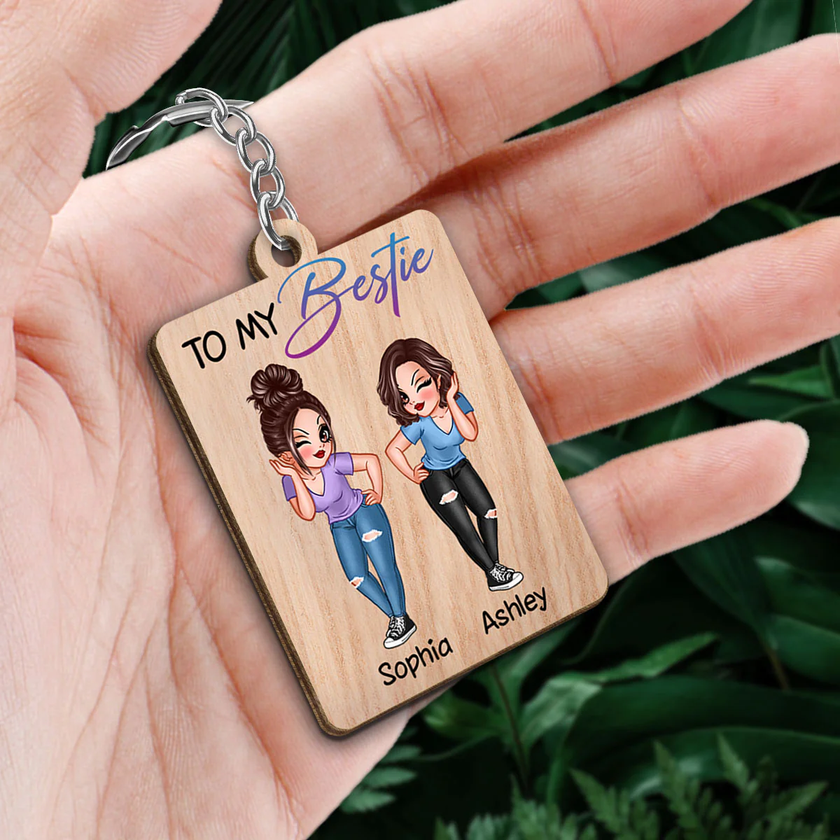 Sassy Besties To My Bestie Personalized Wooden Keychain - Image 2