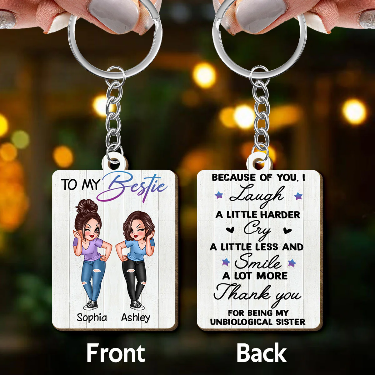 Sassy Besties To My Bestie Personalized Wooden Keychain - Image 3