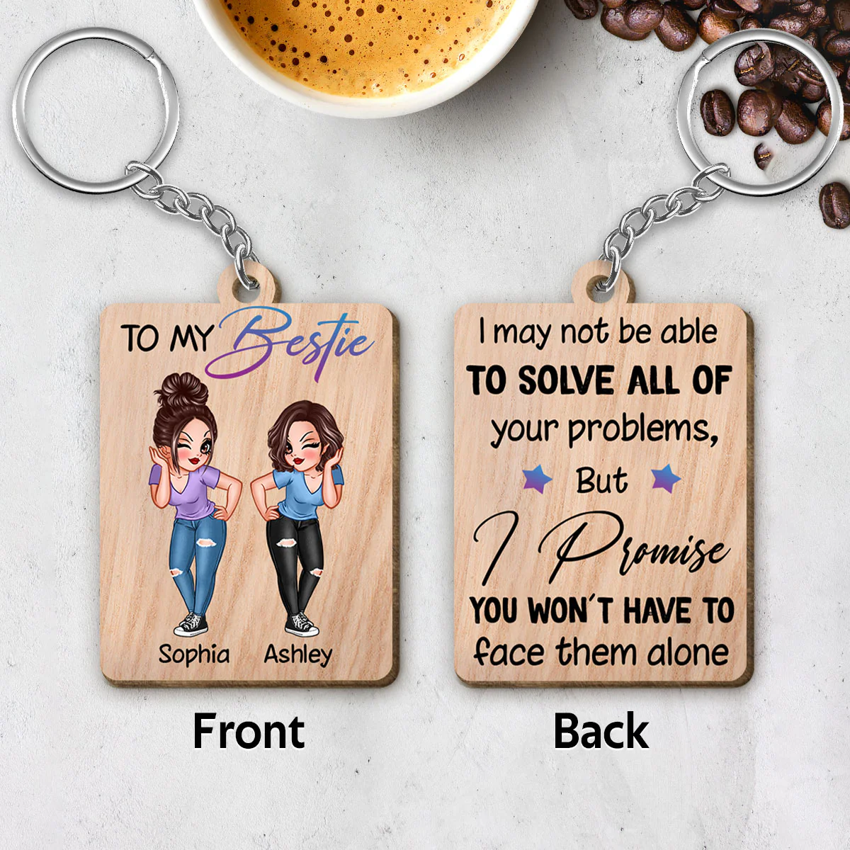 Sassy Besties To My Bestie Personalized Wooden Keychain - Image 4