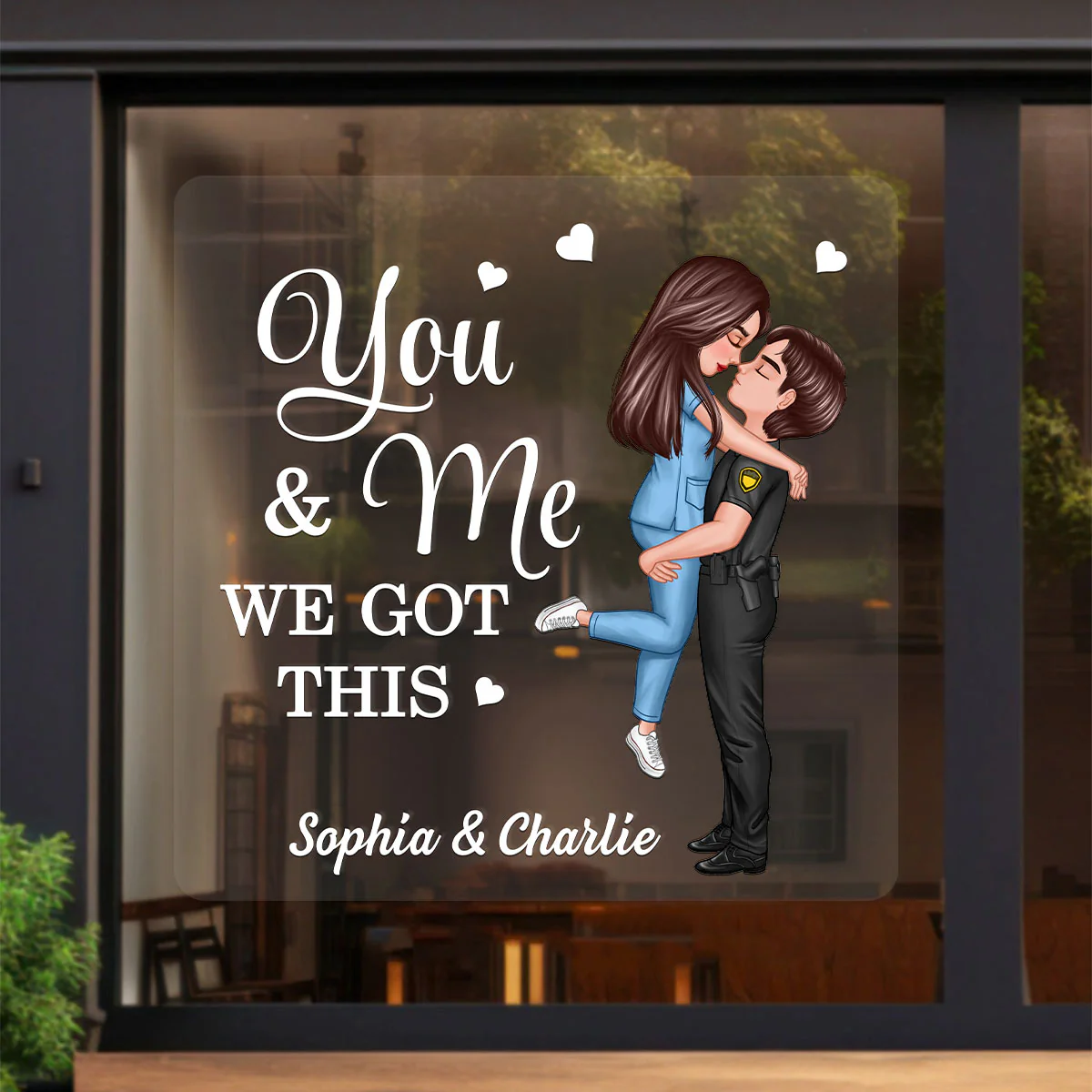 Saving Lives Together Hero Couple Hugging Kissing Personalized Decal - Image 3