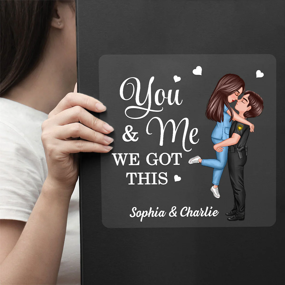 Saving Lives Together Hero Couple Hugging Kissing Personalized Decal - Image 5