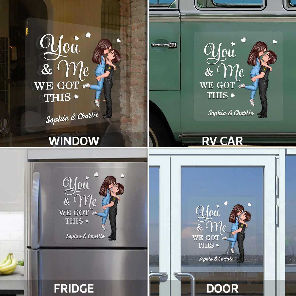 Saving Lives Together Hero Couple Hugging Kissing Personalized Decal - Image 8