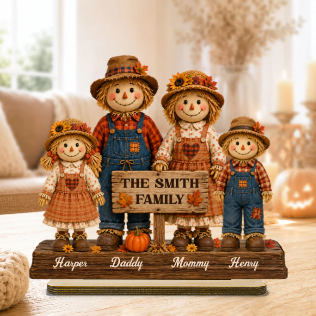 Scarecrow Family Fall Season 2D Flat - Personalized Standing Wooden Plaque - Image 10