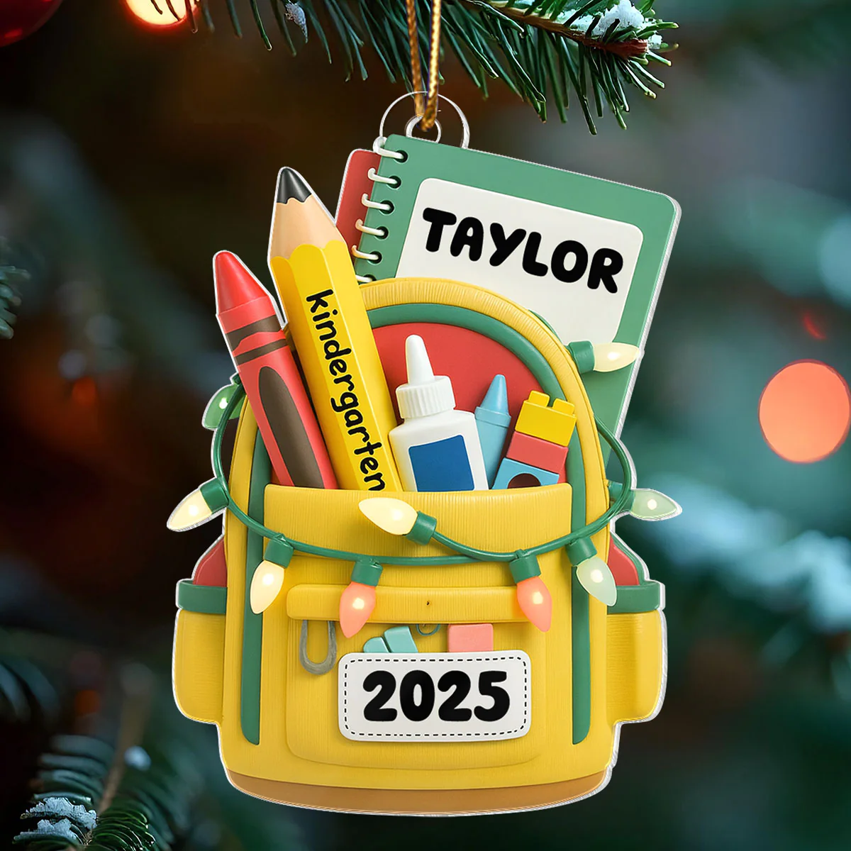School Backpack Ornament 2025 - Personalized Acrylic Ornament - Christmas Gift for Kid, Grandkids - Image 3