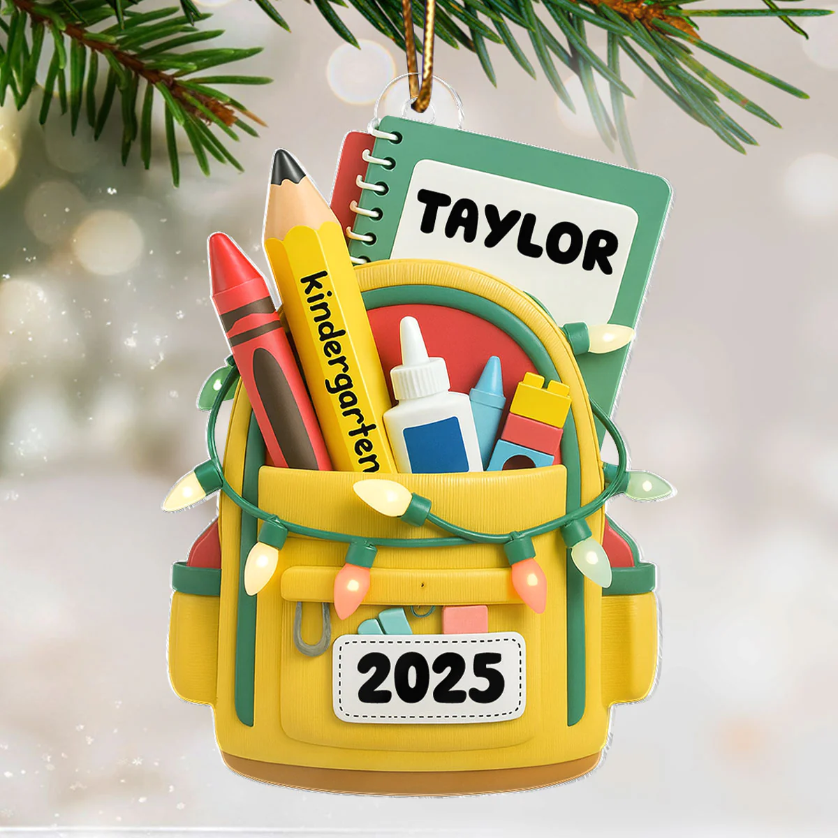 School Backpack Ornament 2025 - Personalized Acrylic Ornament - Christmas Gift for Kid, Grandkids - Image 4