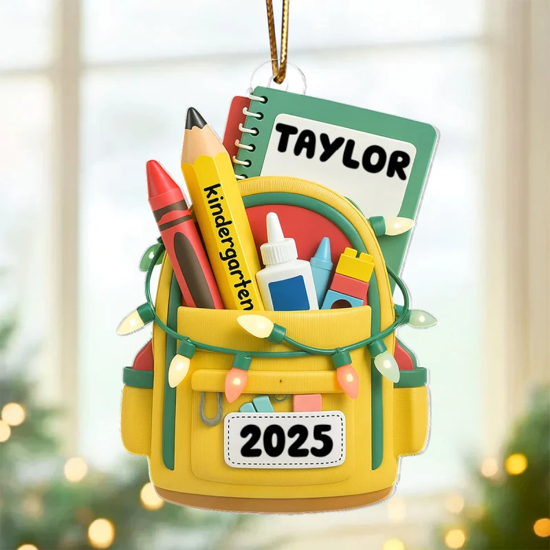 School Backpack Ornament 2025 - Personalized Acrylic Ornament - Christmas Gift for Kid, Grandkids - Image 8