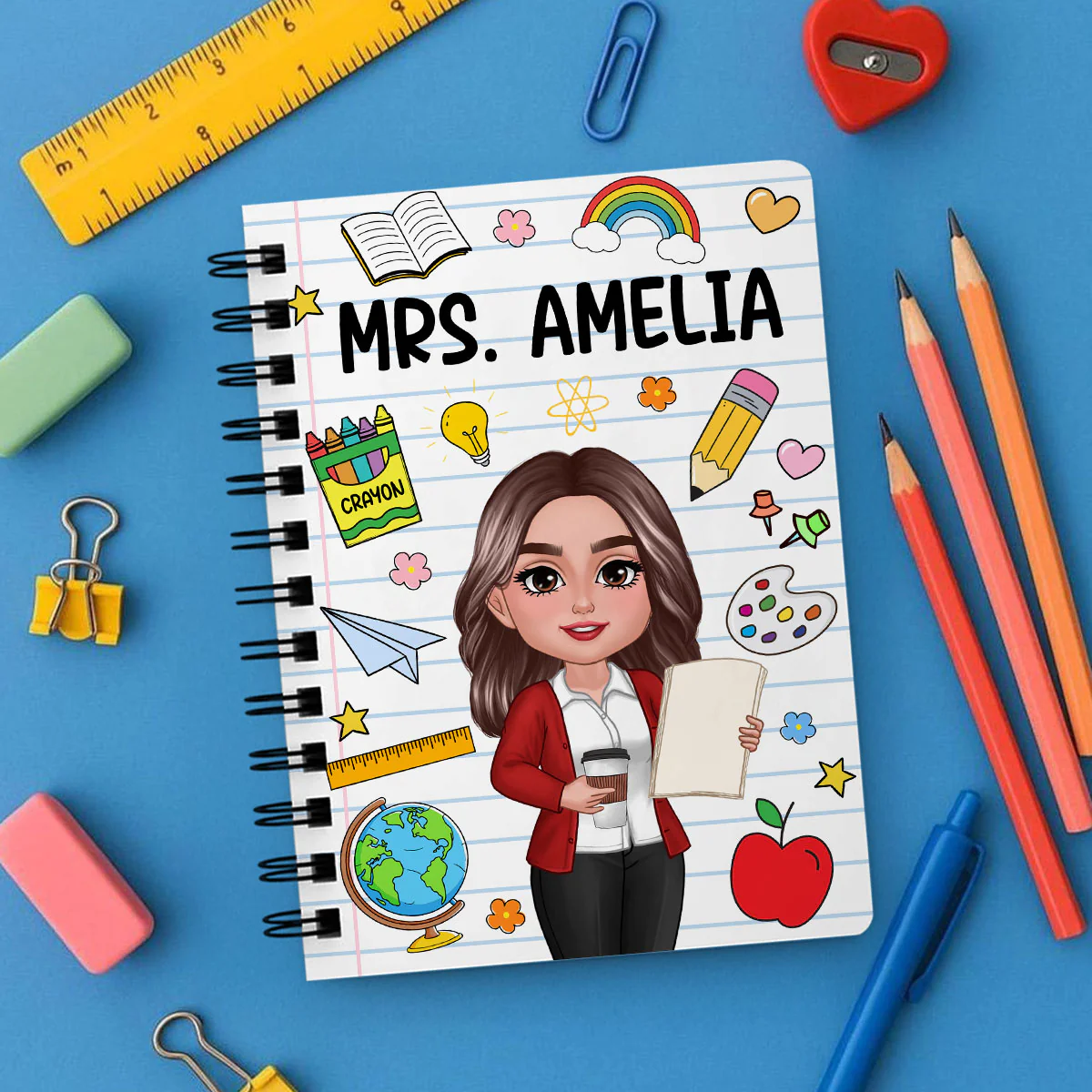 School Things Notebook Page Teacher Name Personalized Spiral Notebook Journal, Back To School Stationery - Image 12