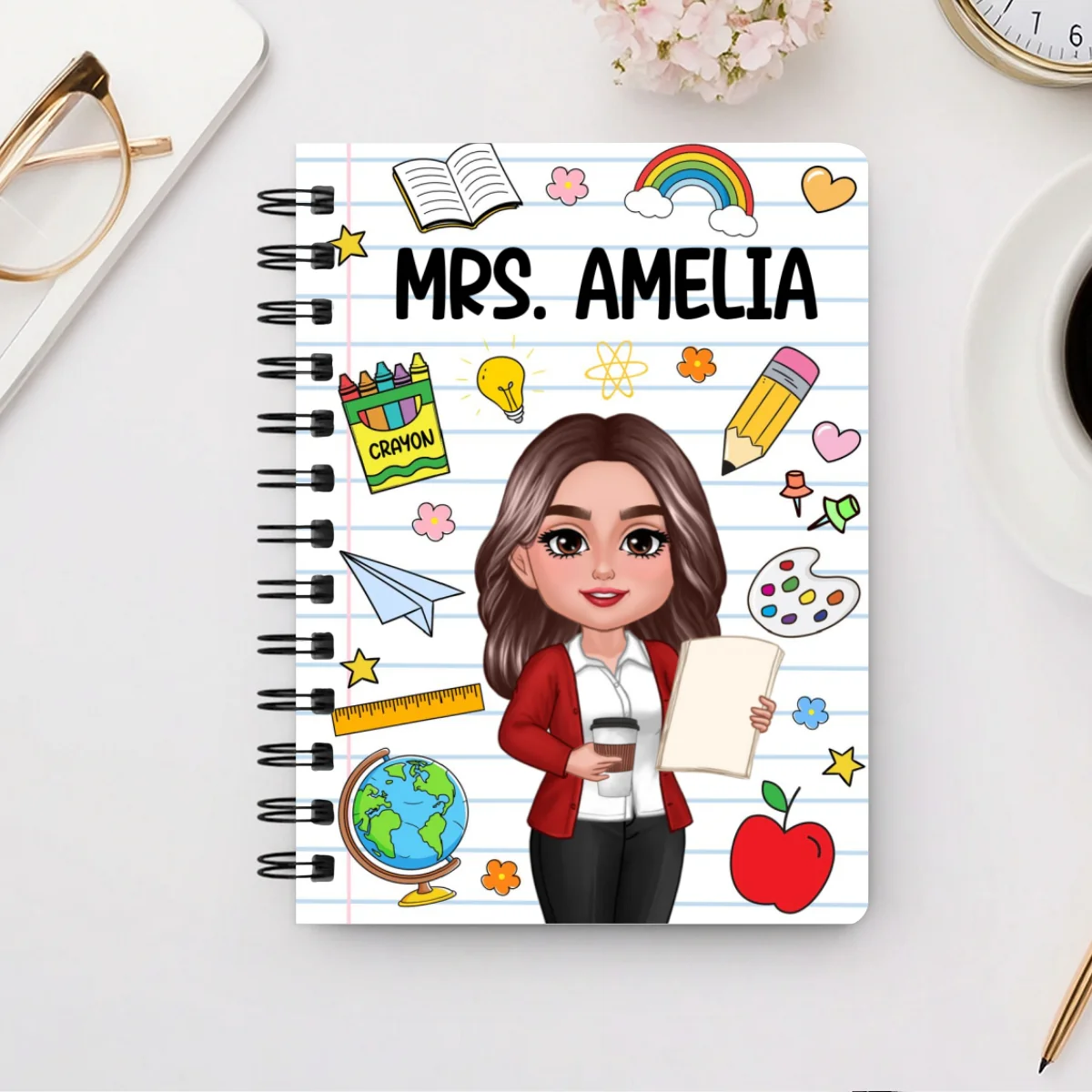 School Things Notebook Page Teacher Name Personalized Spiral Notebook Journal, Back To School Stationery - Image 15
