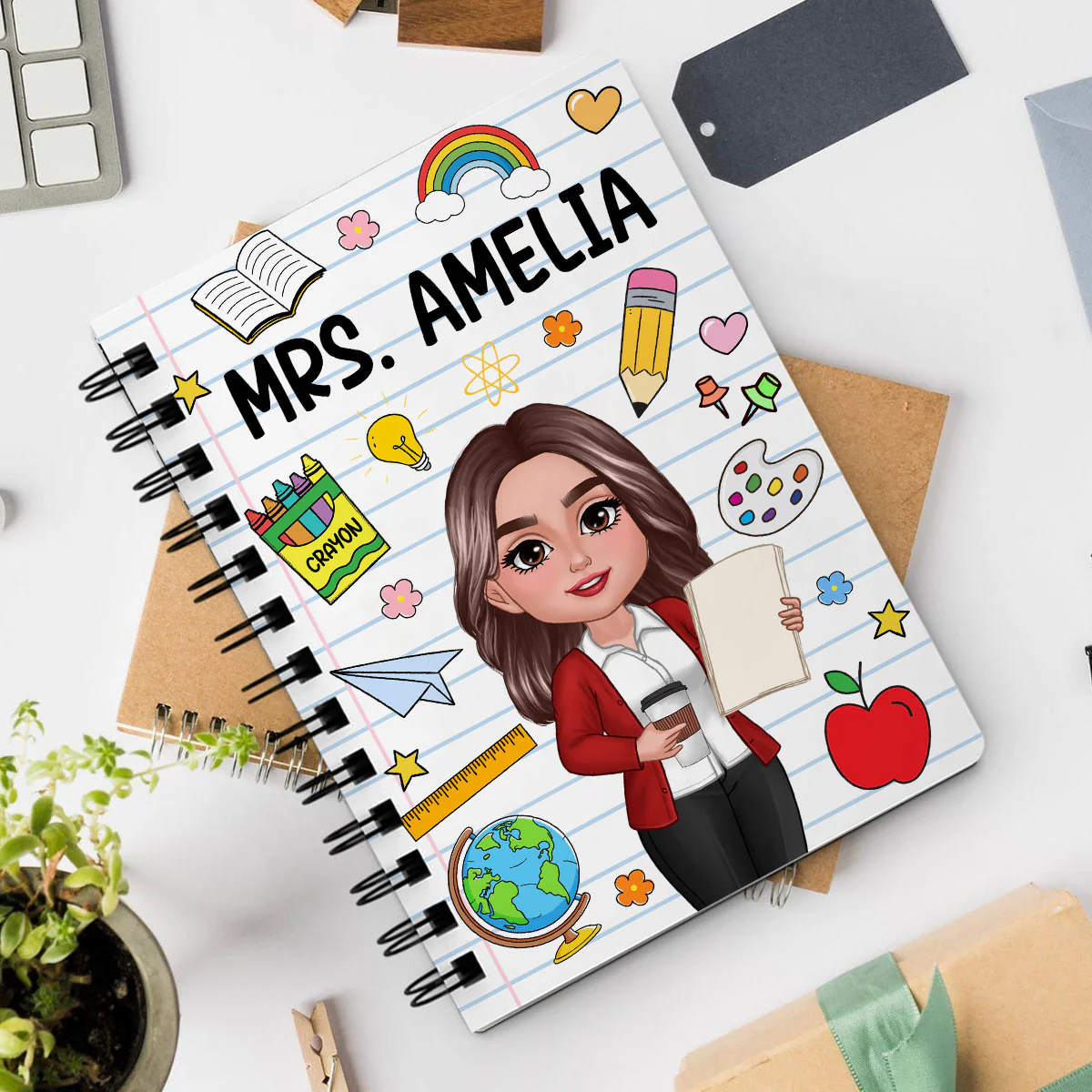 School Things Notebook Page Teacher Name Personalized Spiral Notebook Journal, Back To School Stationery - Image 9