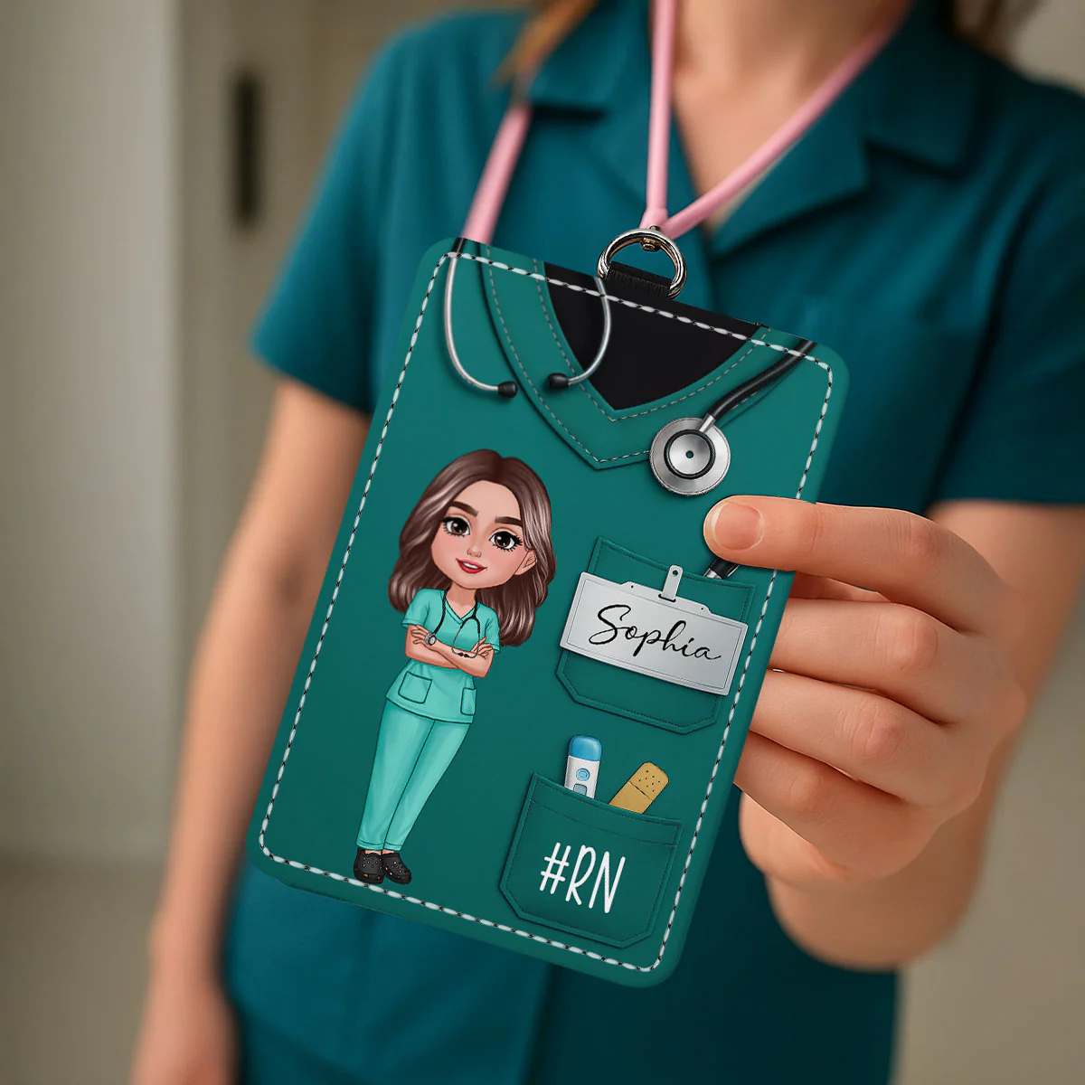 Scrub Theme Nurse CNA CMA RN LPN Name Personalized ID Badge Holder - Image 10