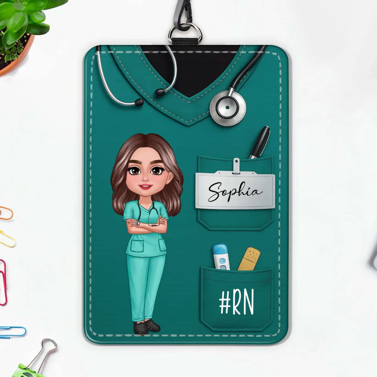 Scrub Theme Nurse CNA CMA RN LPN Name Personalized ID Badge Holder - Image 11