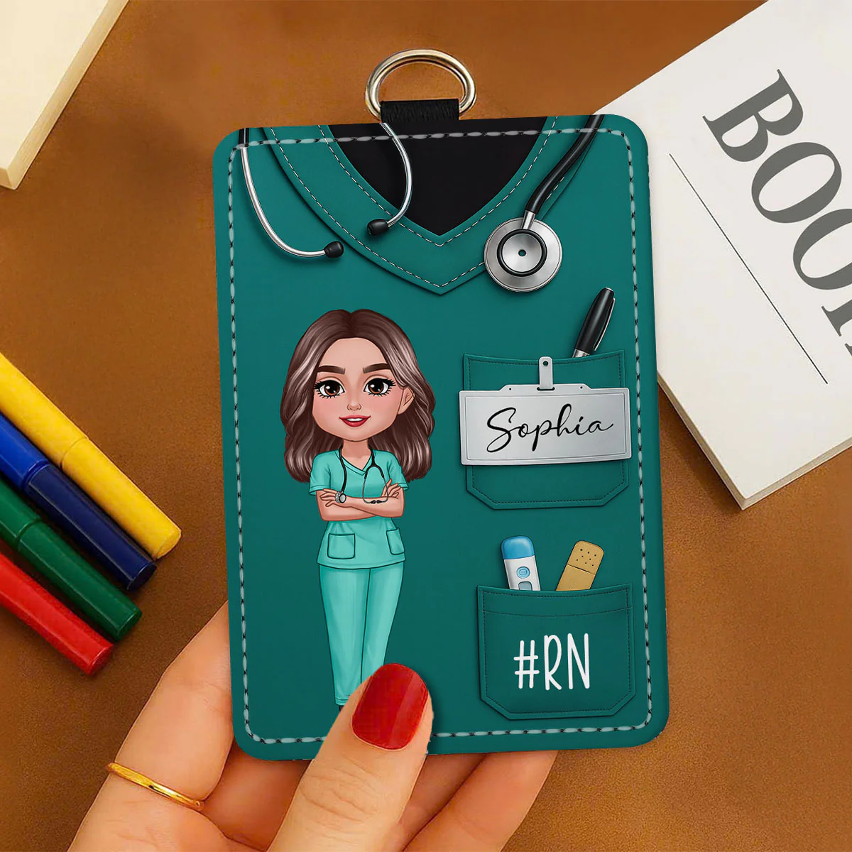 Scrub Theme Nurse CNA CMA RN LPN Name Personalized ID Badge Holder - Image 3