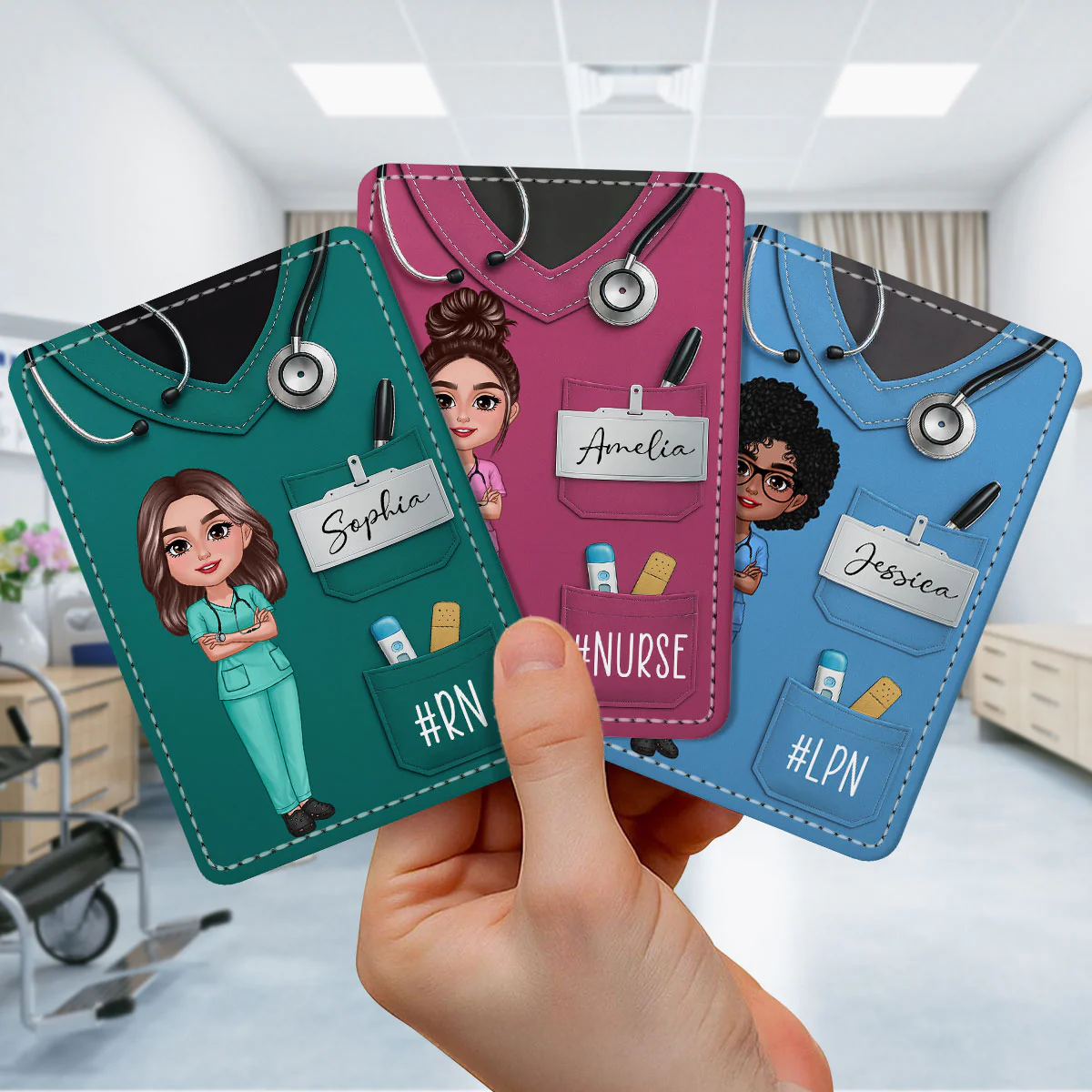 Scrub Theme Nurse CNA CMA RN LPN Name Personalized ID Badge Holder - Image 7
