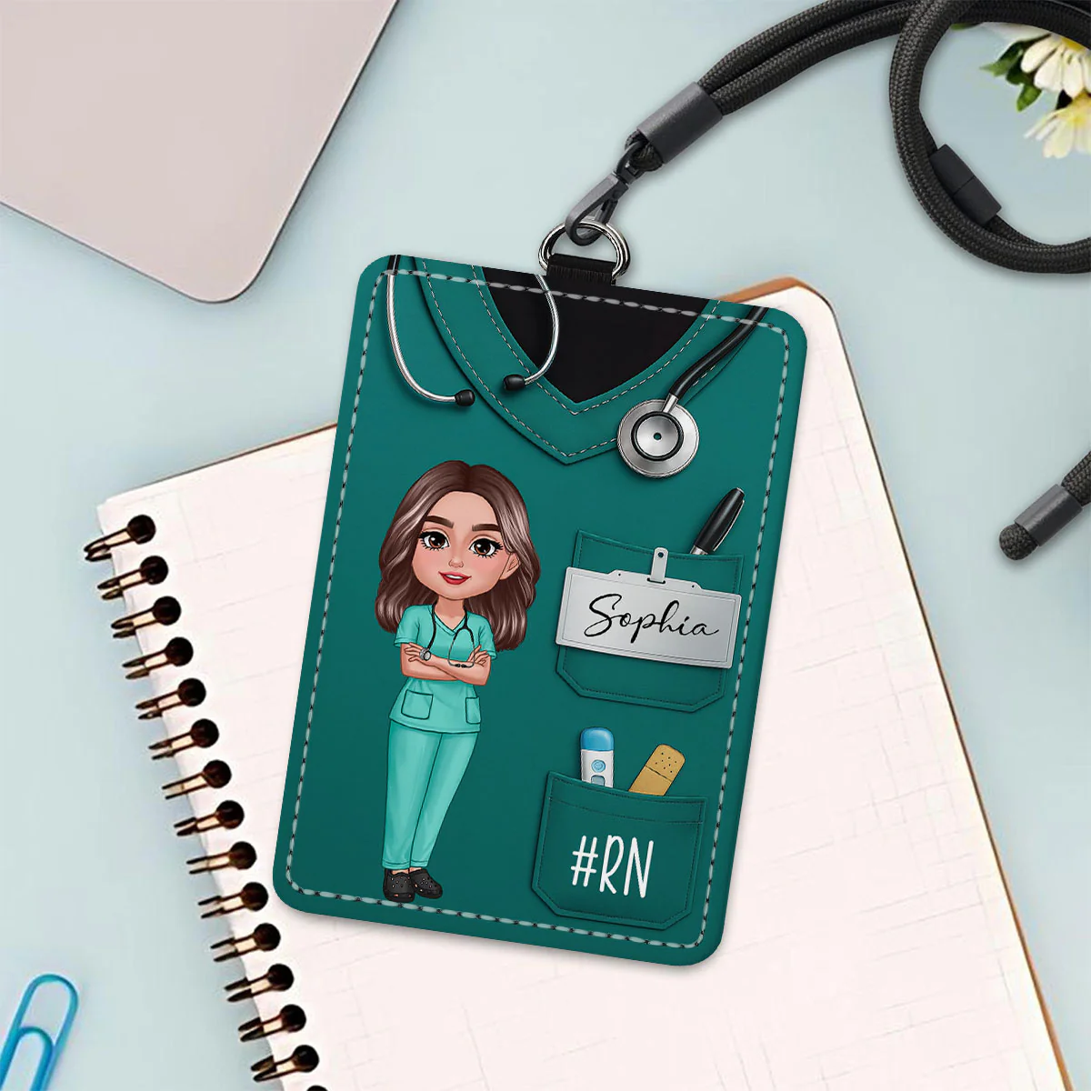 Scrub Theme Nurse CNA CMA RN LPN Name Personalized ID Badge Holder - Image 8