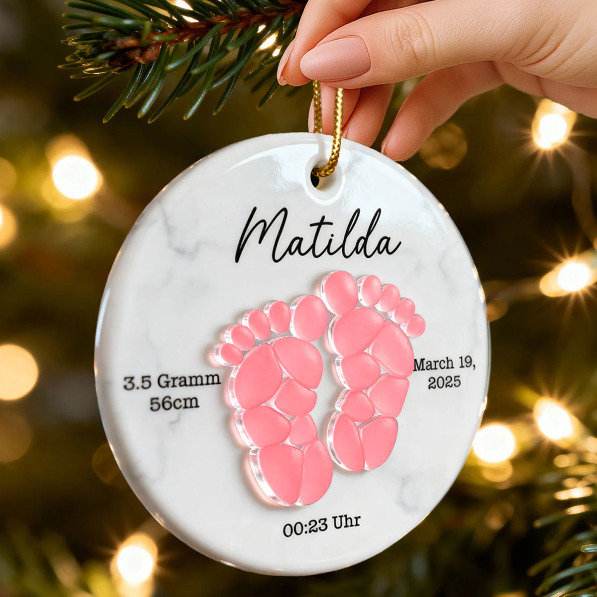 Sea Glass Effect Baby Footprint - Personalized Ceramic Ornament With Acrylic - Christmas Gift for New Parents, Newborn - Image 5