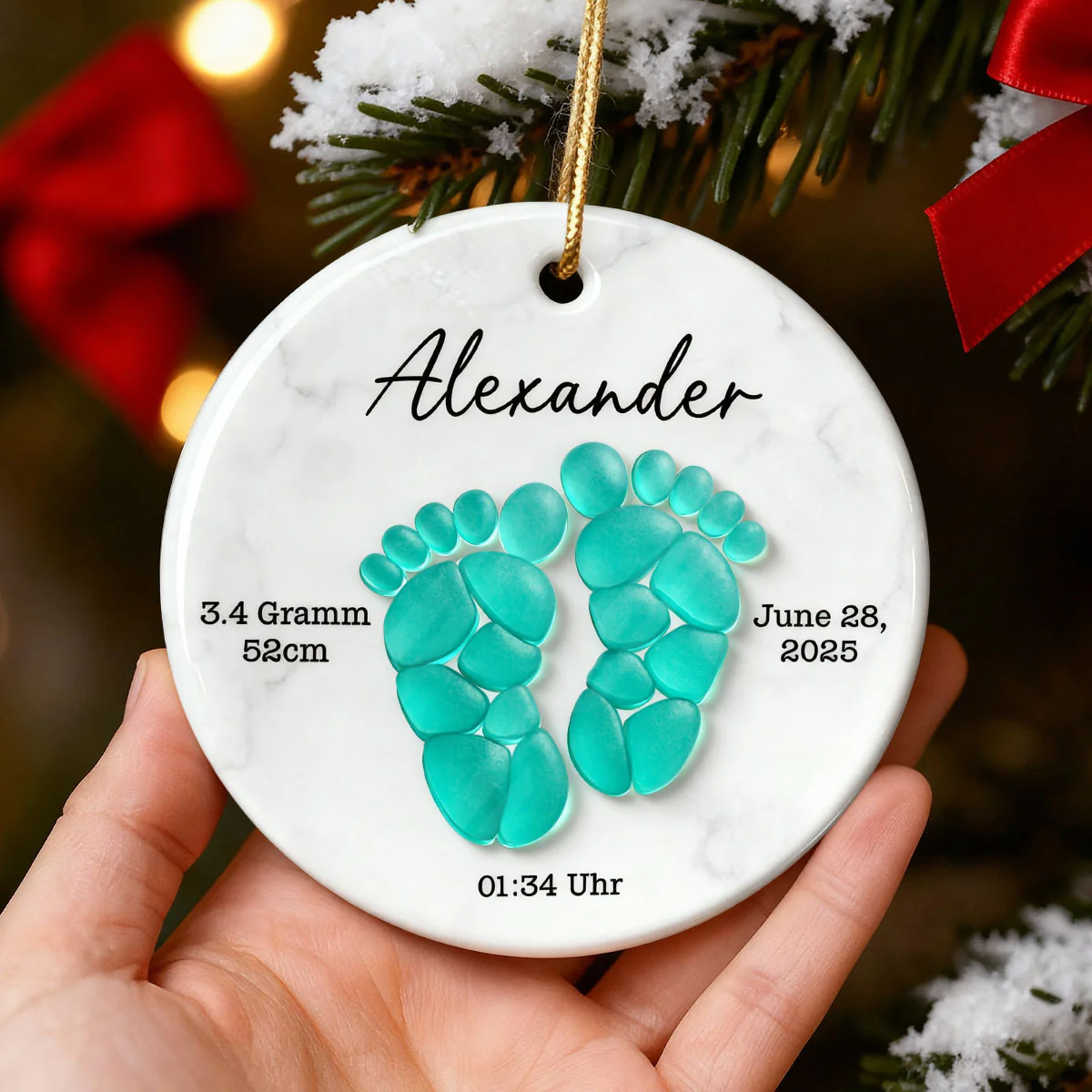 Sea Glass Effect Baby Footprint - Personalized Ceramic Ornament With Acrylic - Christmas Gift for New Parents, Newborn - Image 6
