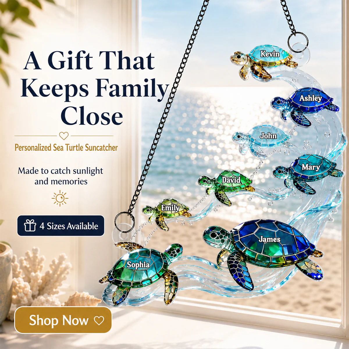 Sea Turtle Family - Personalized Suncatcher - Summer Decoration - Image 8