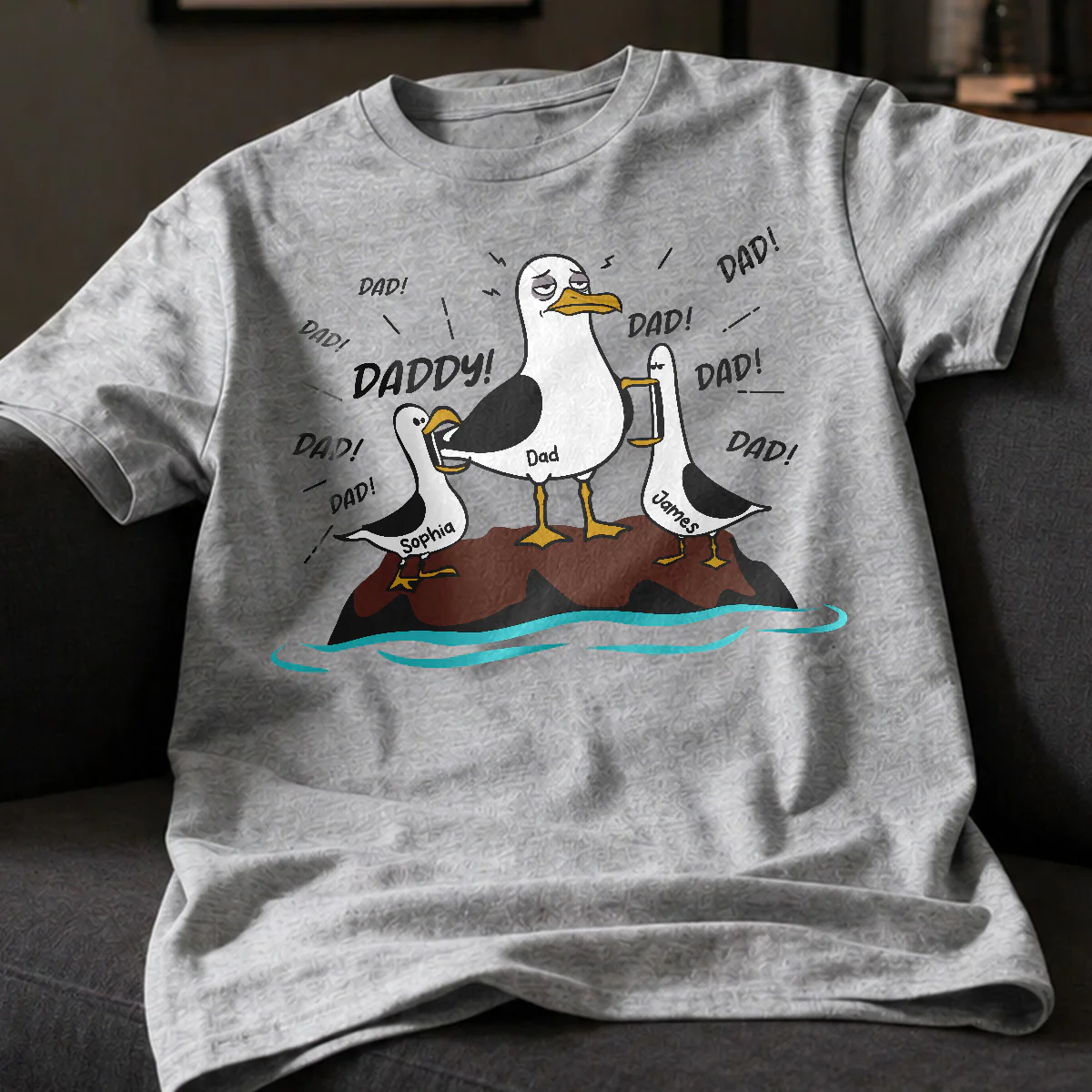 Seagull Dad! Dad! Dad! Tired Seagull & Kids Custom Name - Personalized Shirt - Funny Father's Day Gift For Dad, Husband - Image 2