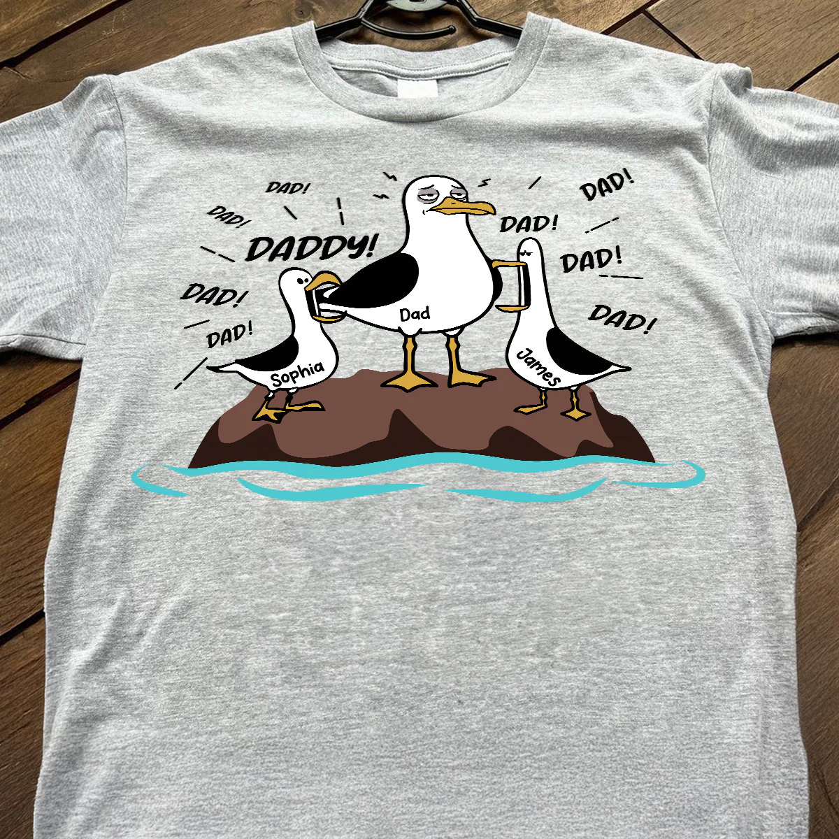 Seagull Dad! Dad! Dad! Tired Seagull & Kids Custom Name - Personalized Shirt - Funny Father's Day Gift For Dad, Husband - Image 4