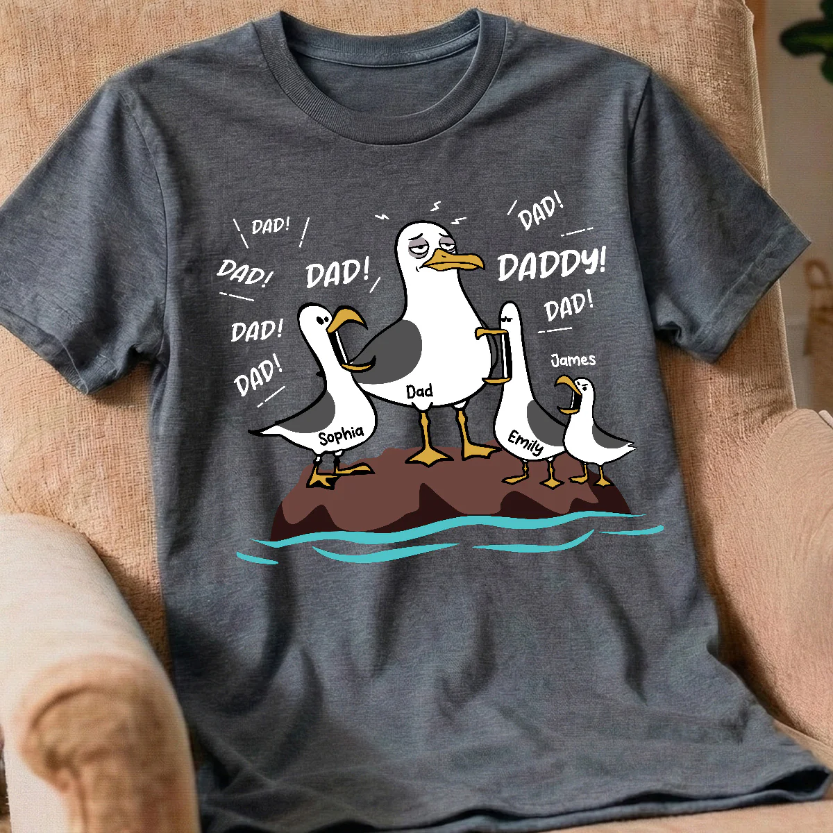 Seagull Dad! Dad! Dad! Tired Seagull & Kids - Personalized Shirt - Funny Father's Day Gift For Dad, Husband - Image 3