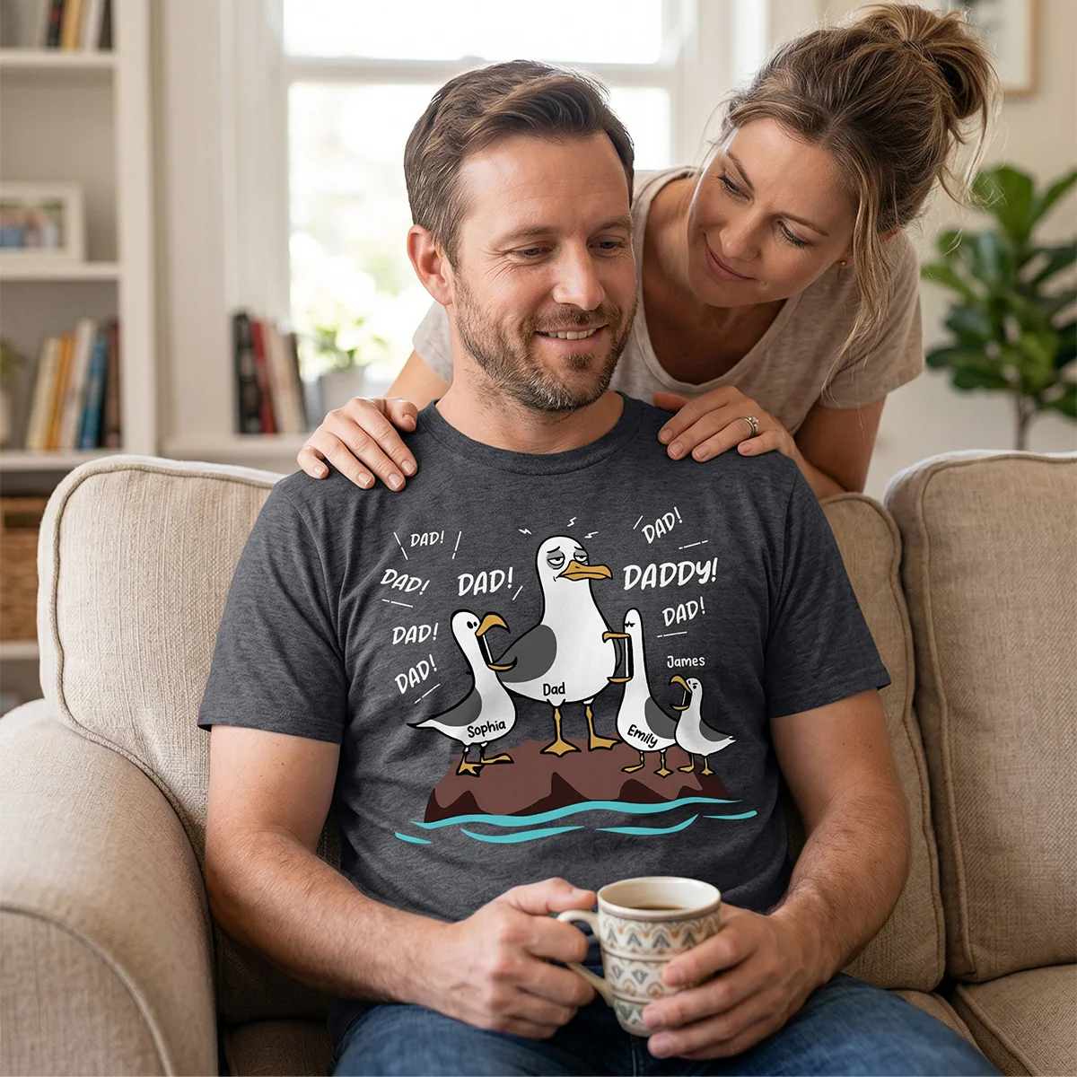 Seagull Dad! Dad! Dad! Tired Seagull & Kids - Personalized Shirt - Funny Father's Day Gift For Dad, Husband - Image 5