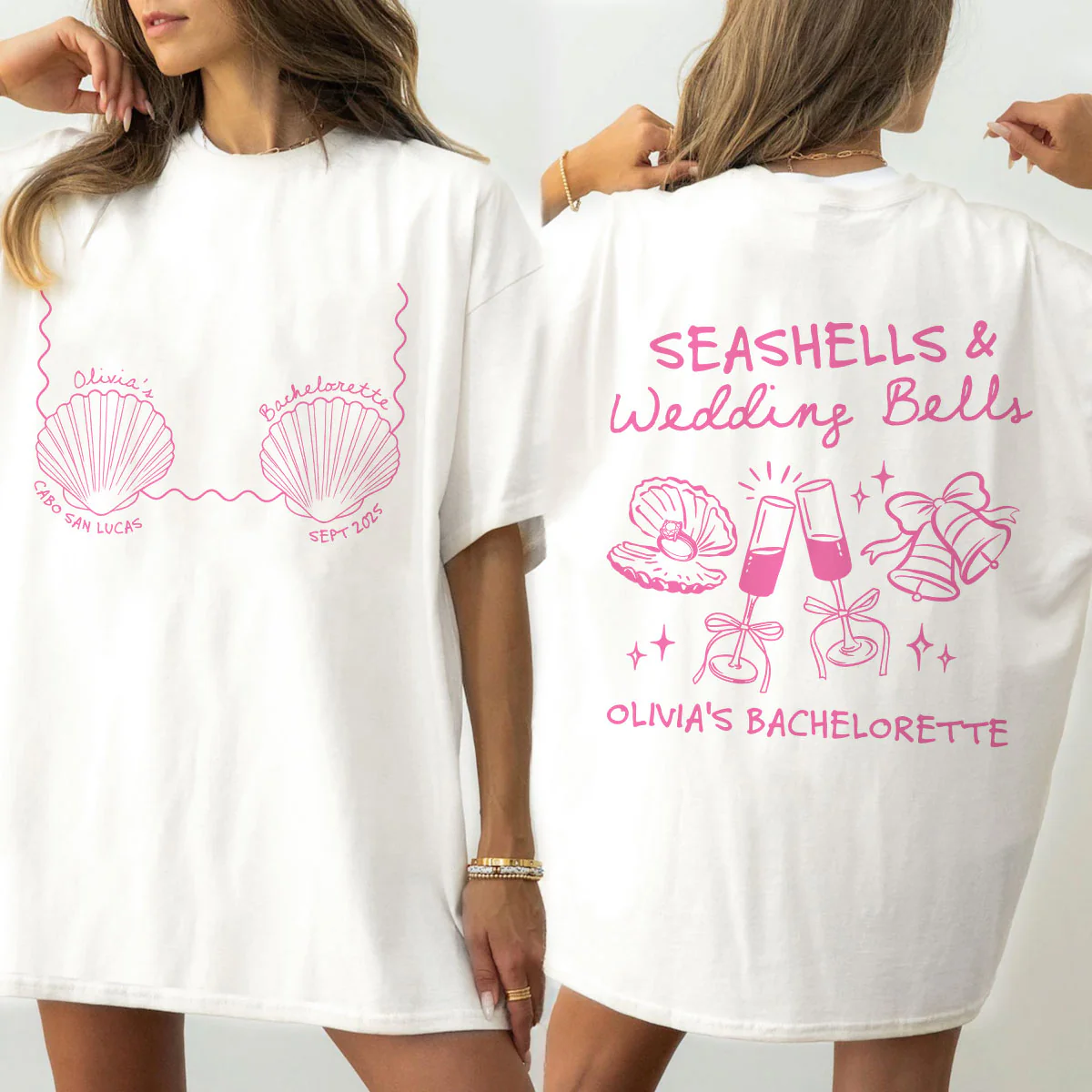 Seashells & Wedding Bells Beach Coastal Bachelorette Party Favors Personalized Matching Shirt