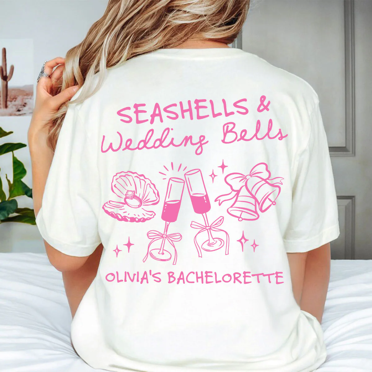 Seashells & Wedding Bells Beach Coastal Bachelorette Party Favors Personalized Matching Shirt - Image 5