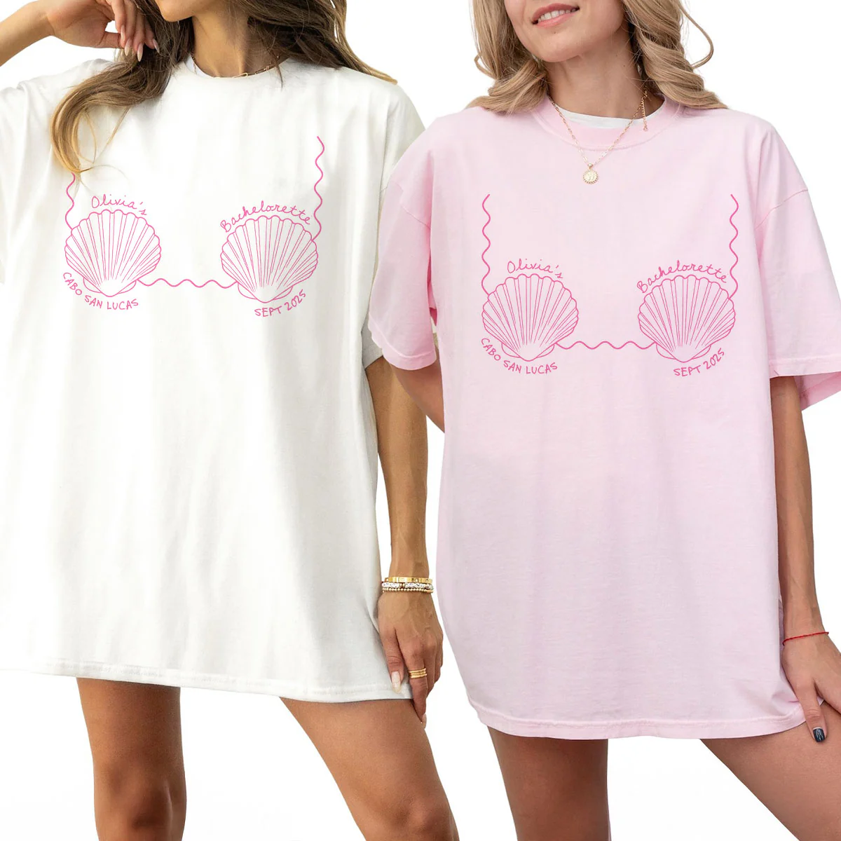 Seashells & Wedding Bells Beach Coastal Bachelorette Party Favors Personalized Matching Shirt - Image 6