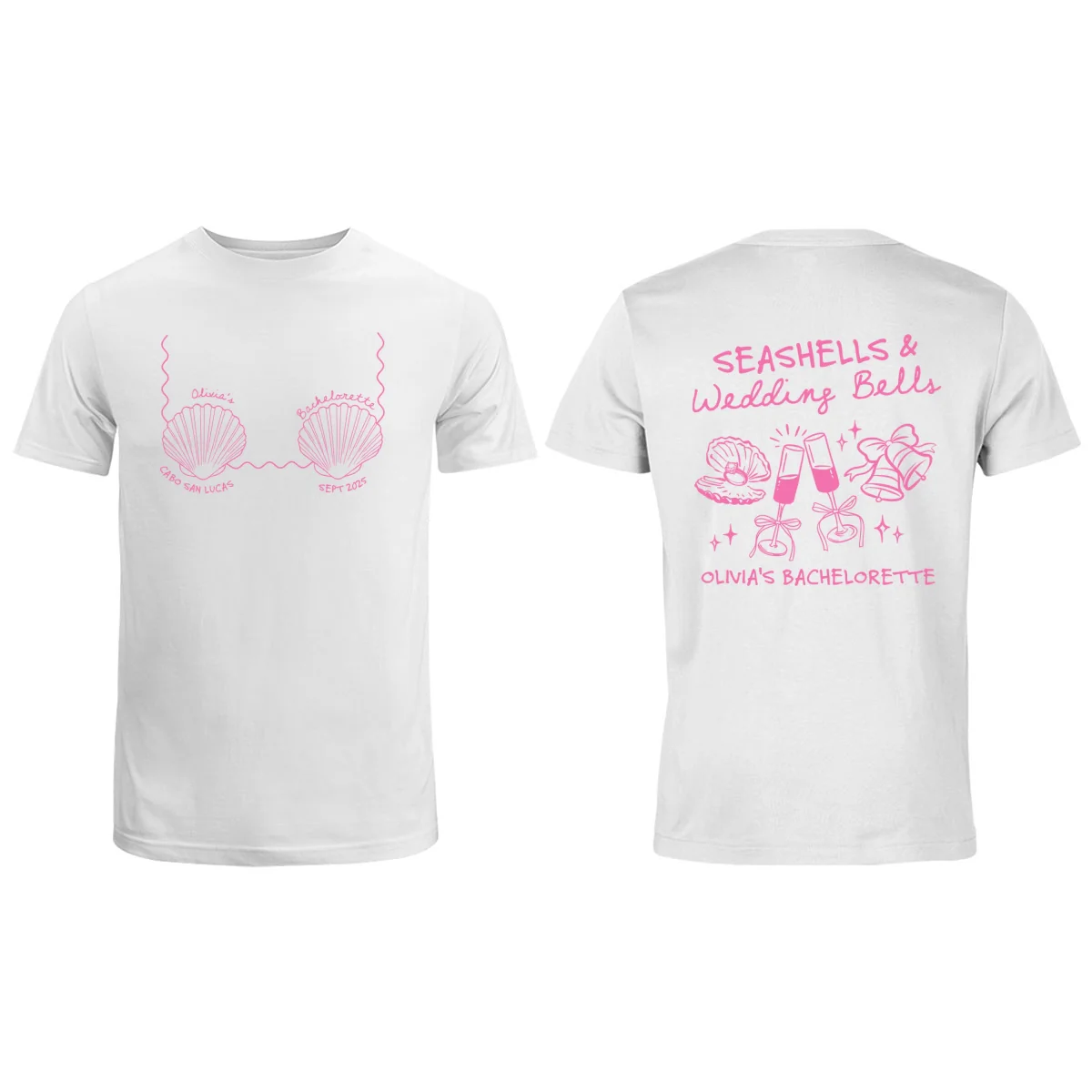 Seashells & Wedding Bells Beach Coastal Bachelorette Party Favors Personalized Matching Shirt - Image 8