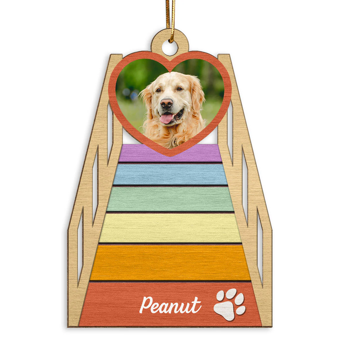 See You At Rainbow Bridge Memorial Dog Cat Photo Inserted Personalized Wooden Ornament - Image 2