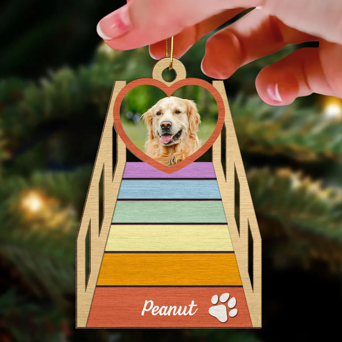 See You At Rainbow Bridge Memorial Dog Cat Photo Inserted Personalized Wooden Ornament - Image 3