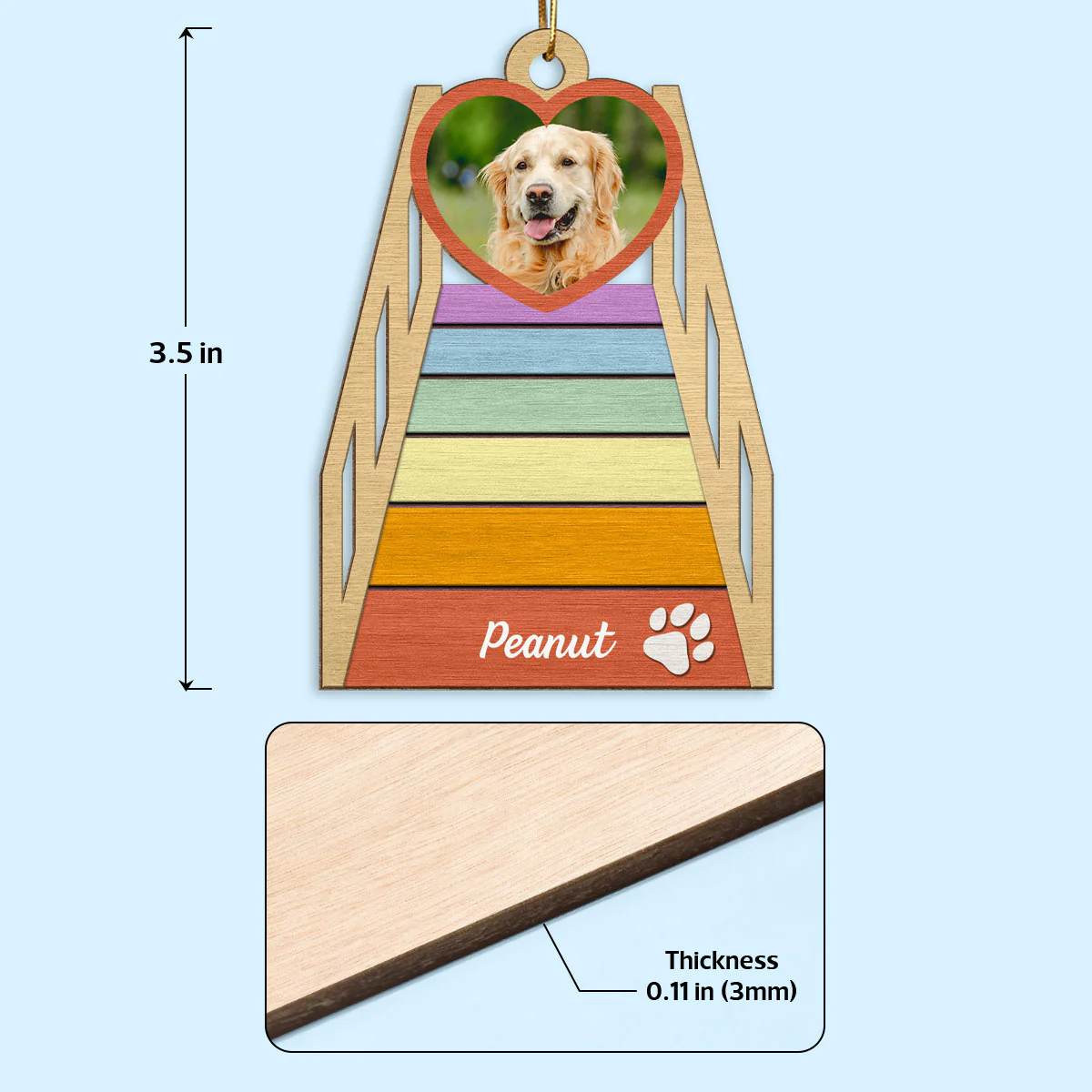 See You At Rainbow Bridge Memorial Dog Cat Photo Inserted Personalized Wooden Ornament - Image 4