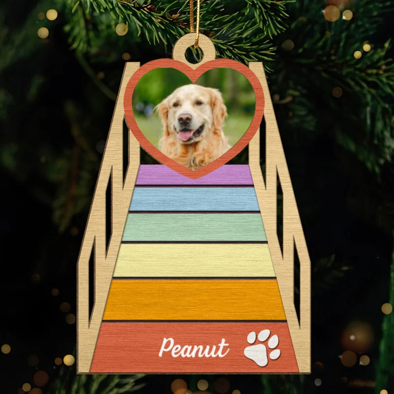 See You At Rainbow Bridge Memorial Dog Cat Photo Inserted Personalized Wooden Ornament - Image 5