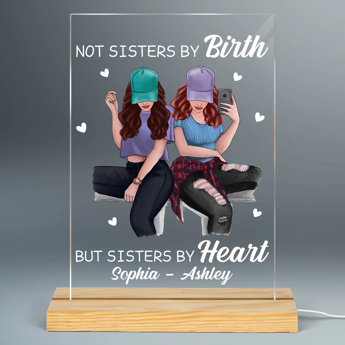Selfie Besties Personalized Rectangle Acrylic Plaque LED Lamp Night Light - Image 2
