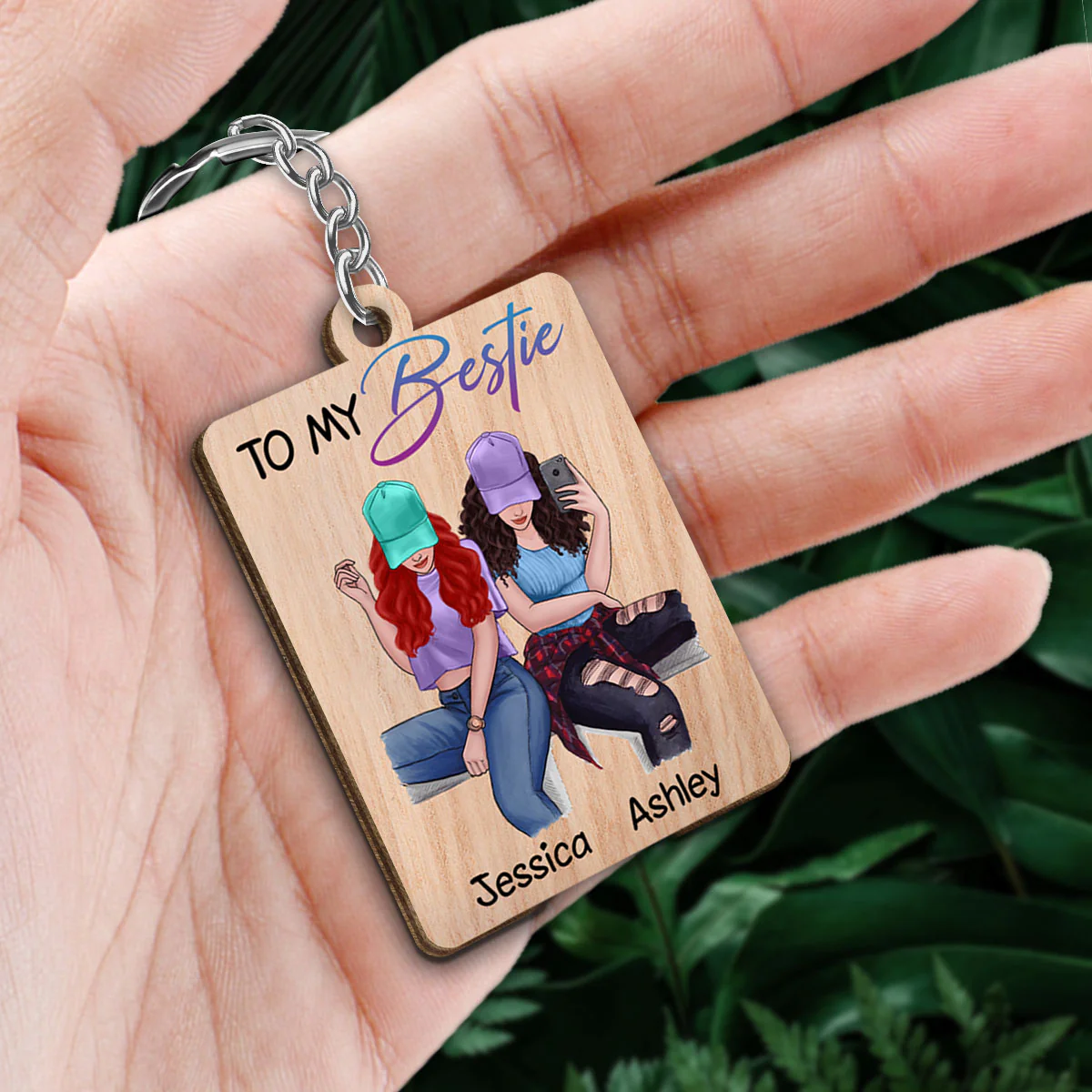 Selfie Besties To My Bestie Personalized Wooden Keychain - Image 2