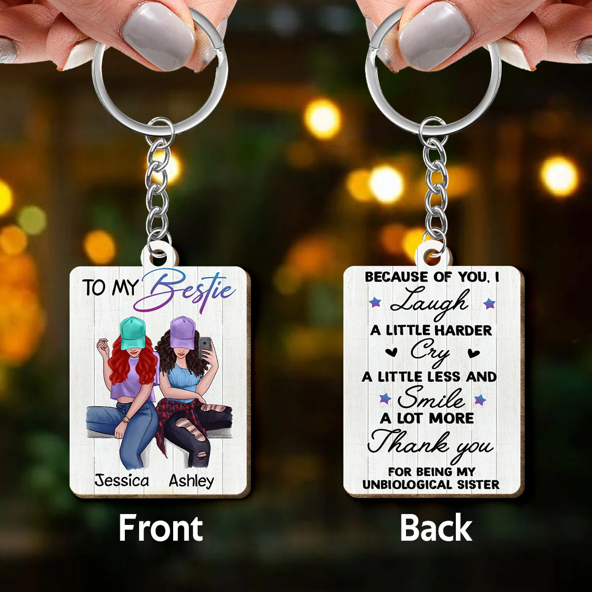 Selfie Besties To My Bestie Personalized Wooden Keychain - Image 3