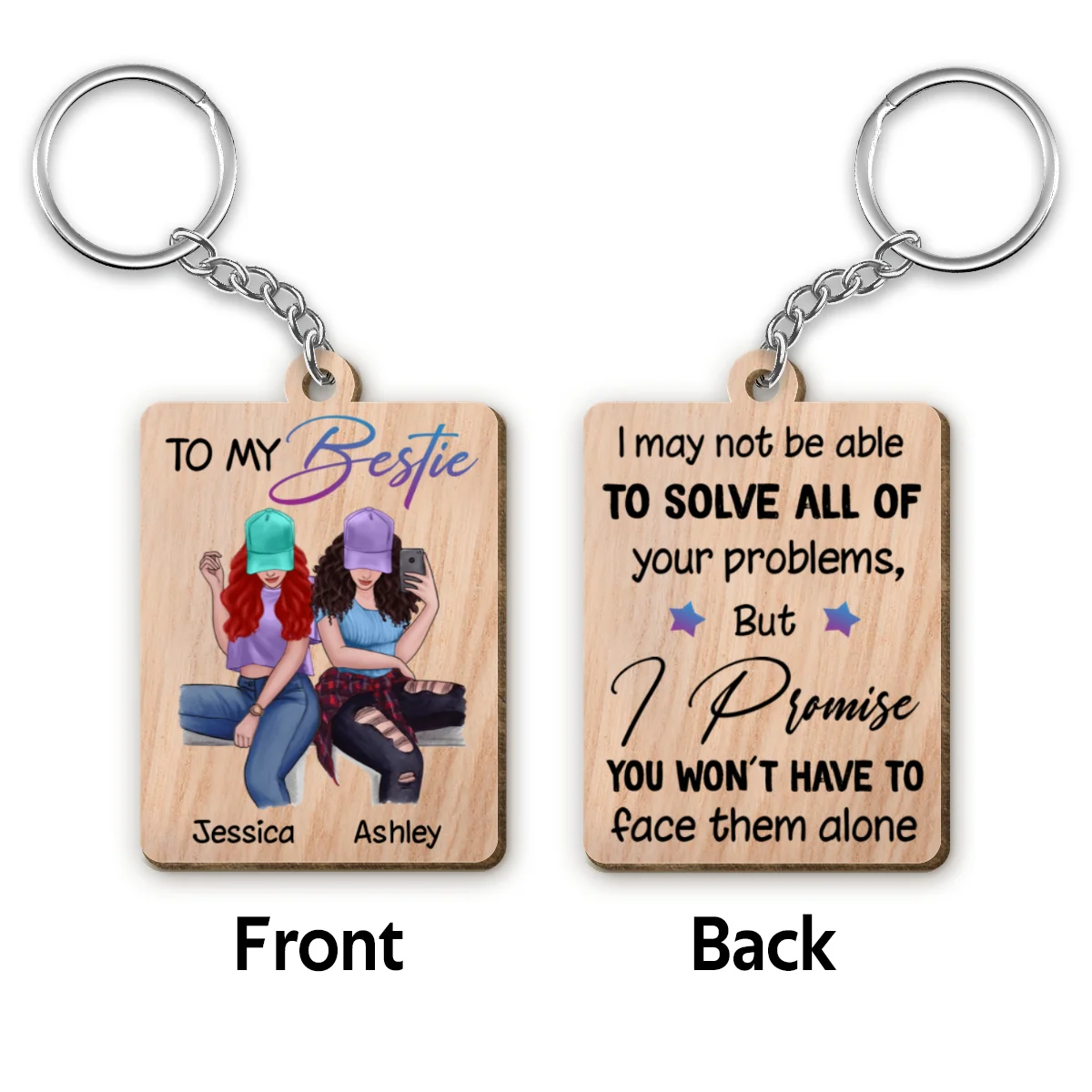 Selfie Besties To My Bestie Personalized Wooden Keychain - Image 4