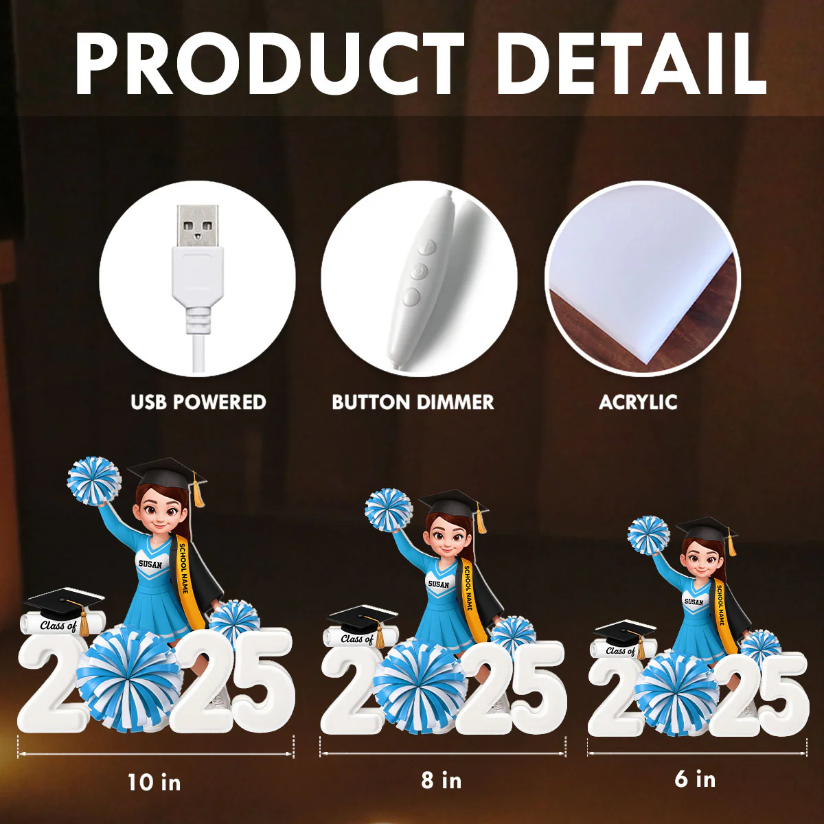 Senior Cheerleader Graduation - Personalized Light Box - Christmas Gift Graduation Gift - Image 10
