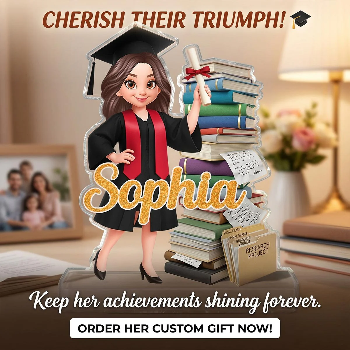 Senior Class Of 2026 2027 Stand By Stack Of Books 2D Flat - Personalized Acrylic Block Plaque - Graduation Gift For Graduates, Daughter, Son - Image 8