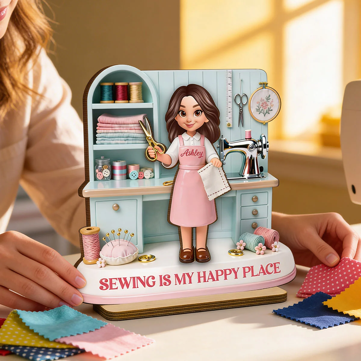 Sewing Is My Happy Place - Personalized 2-Layered Wooden Plaque - Gift For Mom, Grandma - Image 4