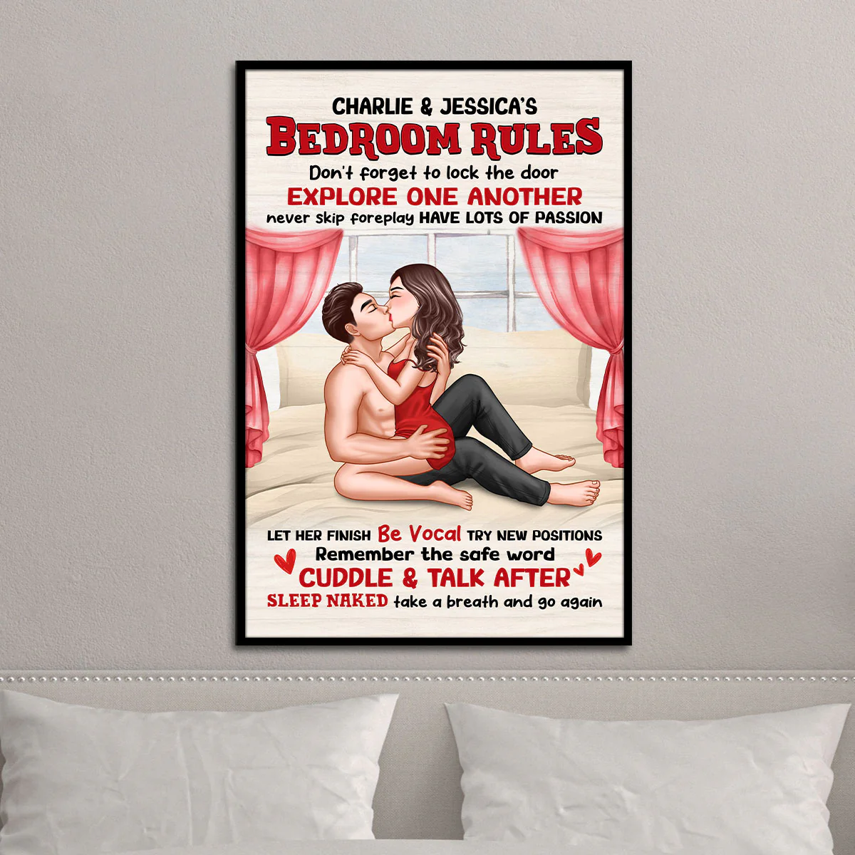 Sexy Couple Kissing Bedroom Rules Personalized Vertical Poster - Image 2