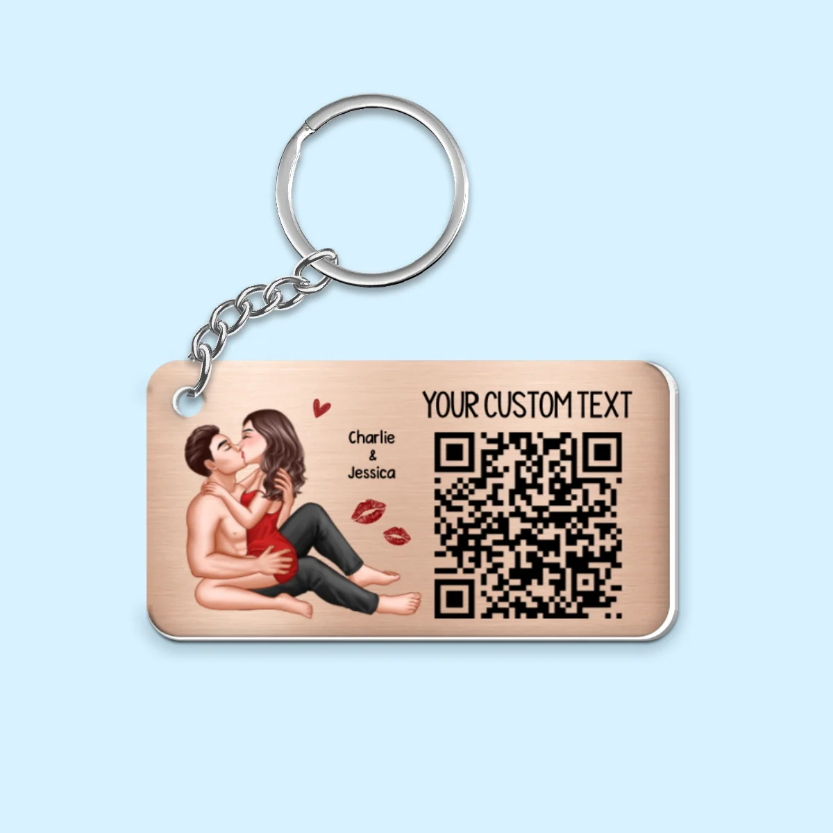 Sexy Couple Kissing Favorite Song QR Code Personalized Metal Keychain - Image 4